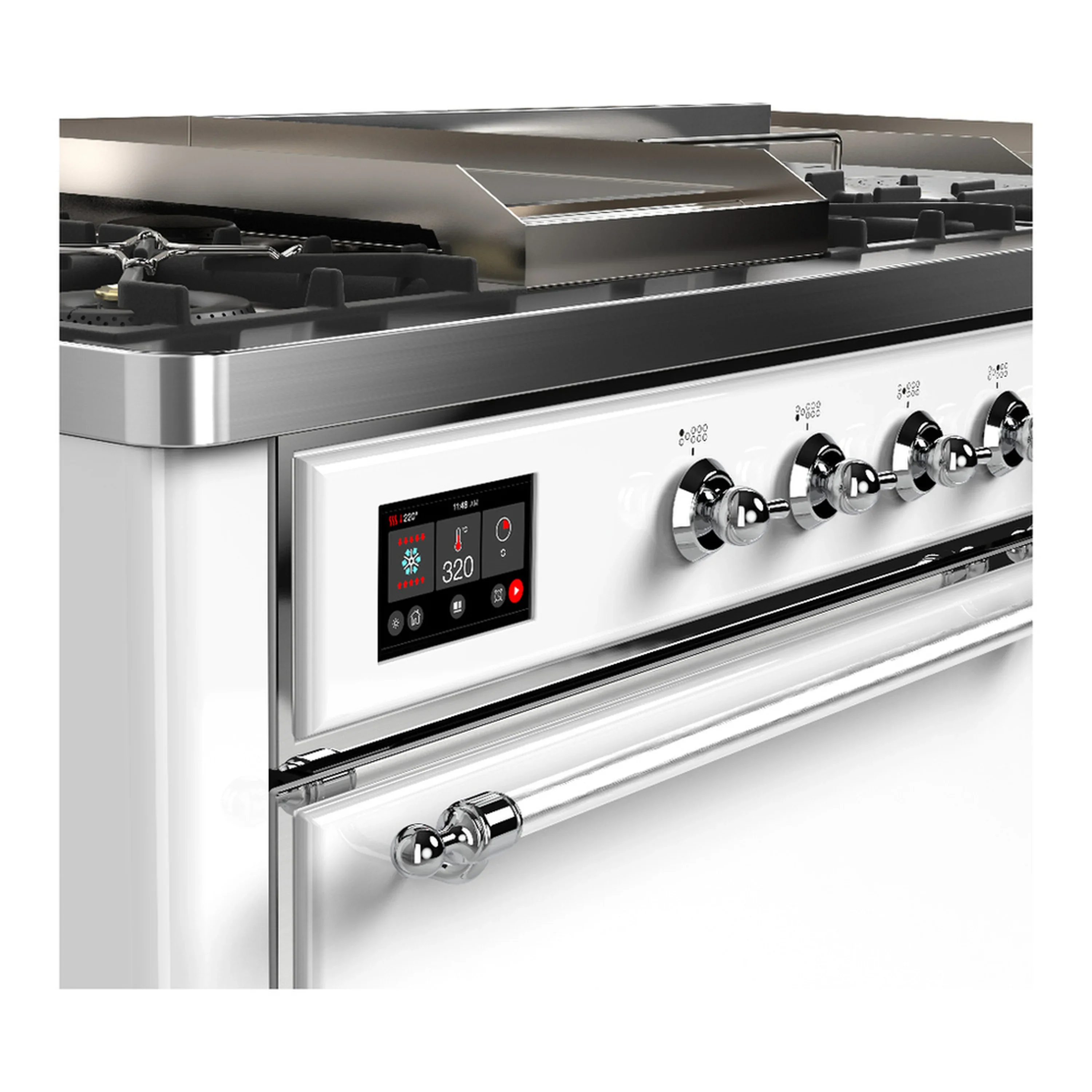 ILVE Majestic III 60-inch Dual Fuel Range with 5 Liquid Propane Burner, Griddle, French Top and Solid Door Electric Oven in White with Chrome Trim (UM60FSQNR3WHCLP) - Image 7