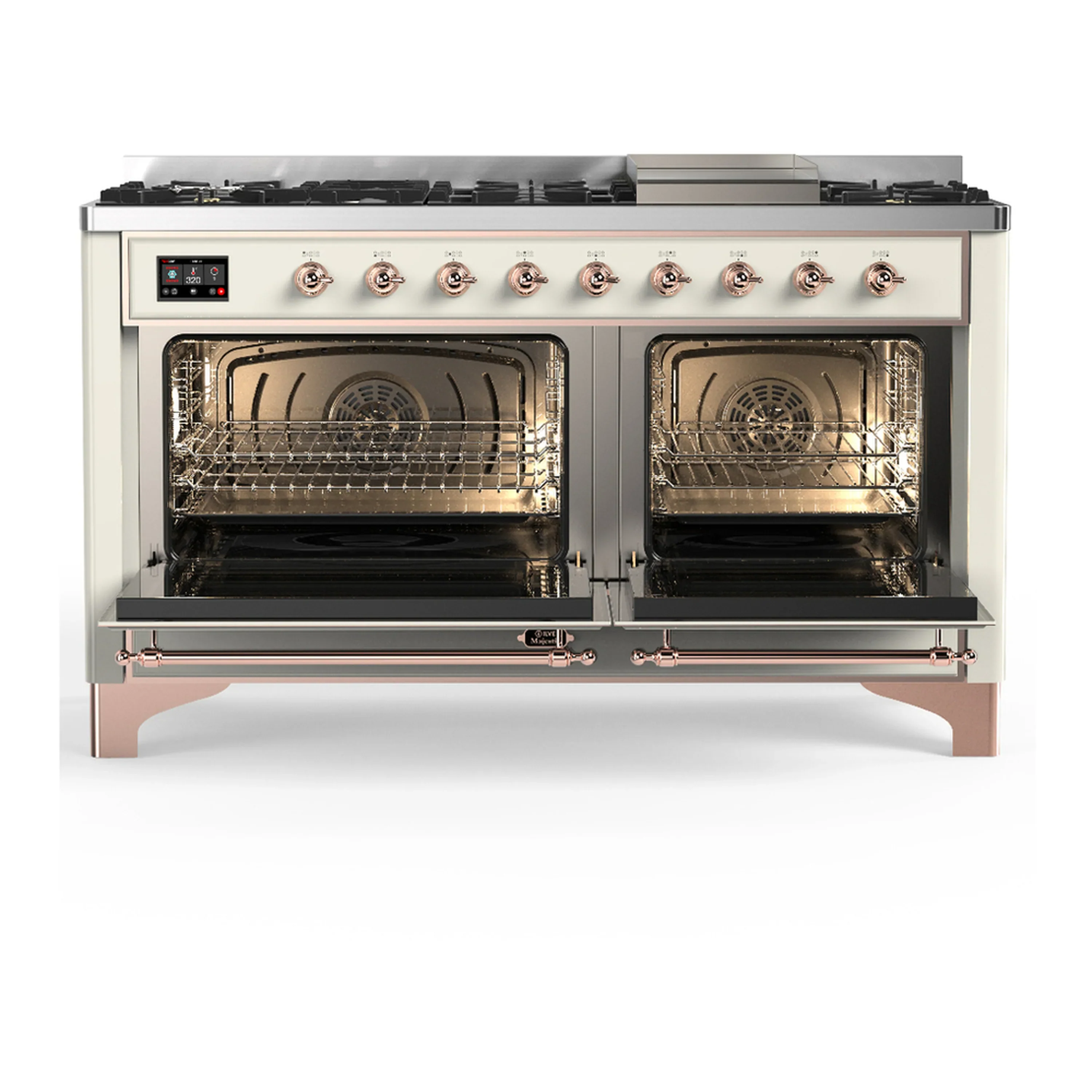 ILVE Majestic III 60-inch Dual Fuel Range with 7 Natural Gas Burner, Griddle and Solid Door Electric Oven in Antique White with Copper Trim (UM60FQNR3AWP) - Image 6