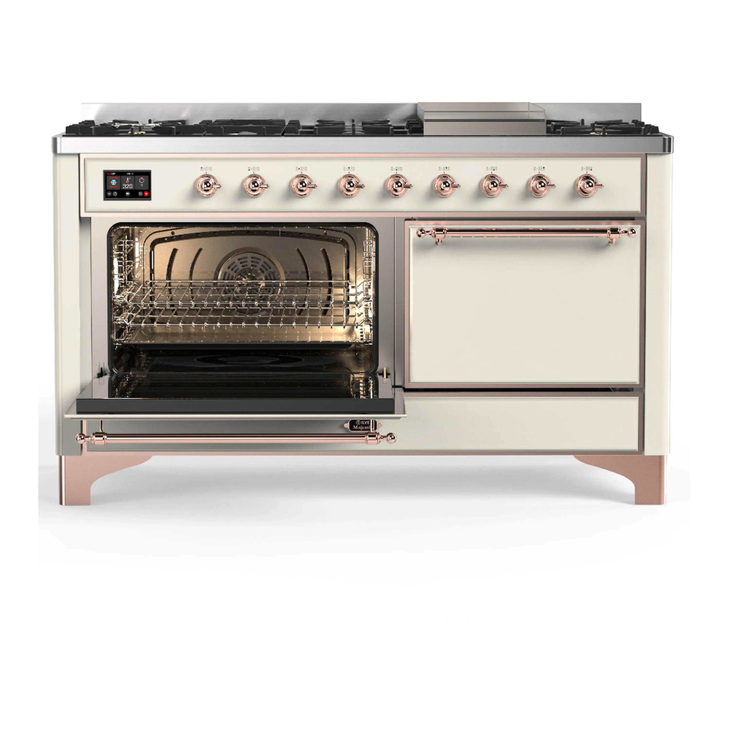 ILVE Majestic III 60-inch Dual Fuel Range with 5 Liquid Propane Burner, Griddle and Solid Door Electric Oven in Antique White with Copper Trim (UM60FQNR3AWPLP) - Image 5