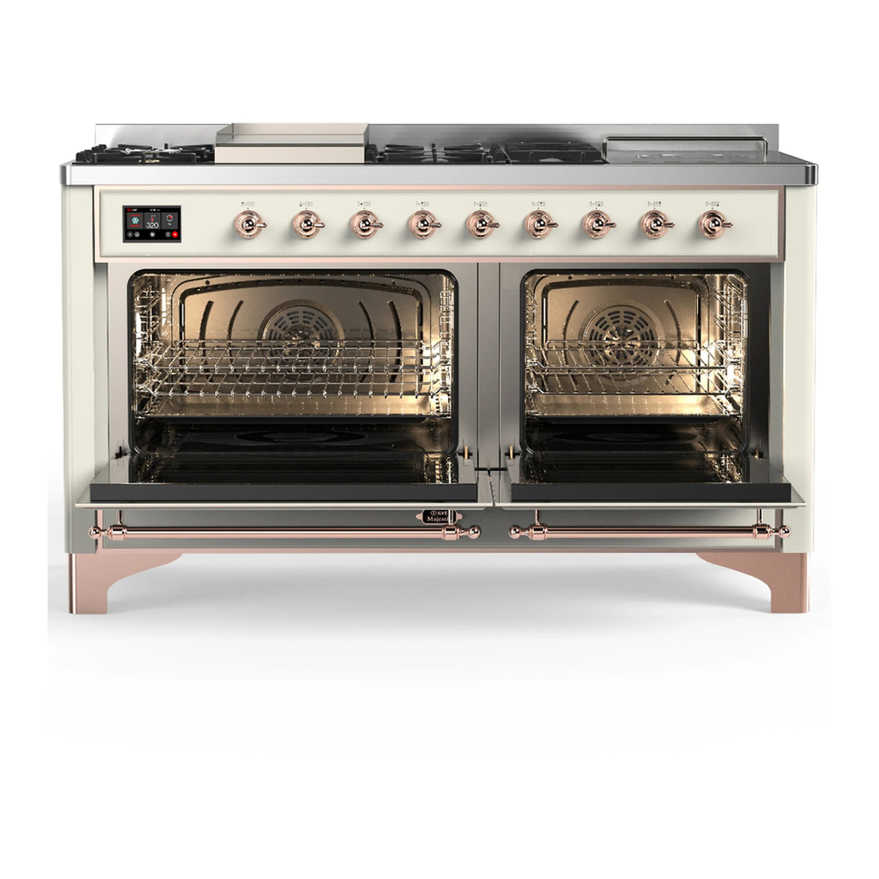 ILVE Majestic III 60-inch Dual Fuel Range with 5 Liquid Propane Burner, Griddle, French Top and Solid Door Electric Oven in Antique White with Copper Trim (UM60FSQNR3AWPLP) - Image 6