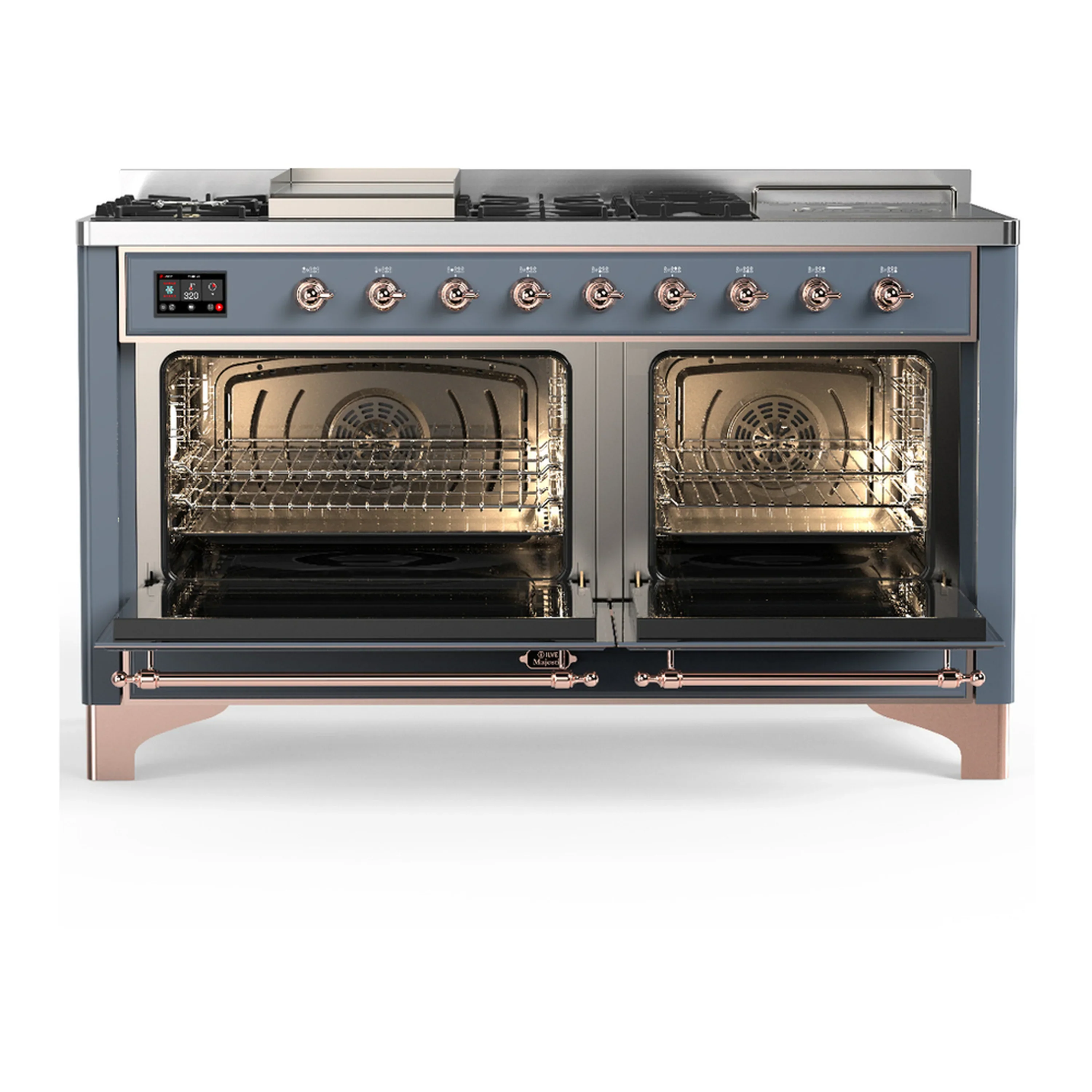 ILVE Majestic III 60-inch Dual Fuel Range with 5 Liquid Propane Burner, Griddle, French Top and Solid Door Electric Oven in Blue Grey with Copper Trim (UM60FSQNR3BGPLP) - Image 6