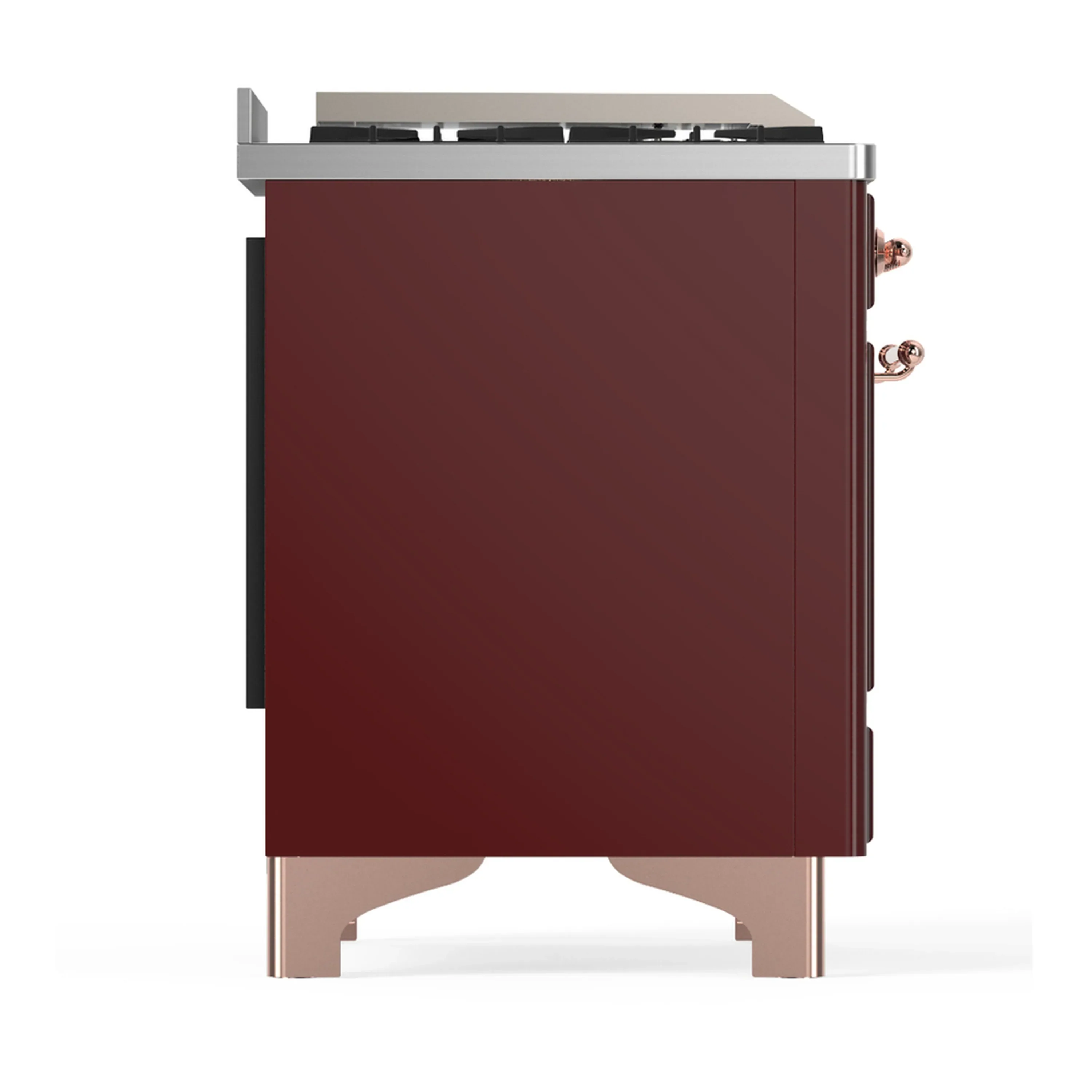 ILVE Majestic III 60-inch Dual Fuel Range with 5 Liquid Propane Burner, Griddle, French Top and Triple Glass Door Electric Oven in Burgundy with Copper Trim (UM60FSNR3BUPLP) - Image 8