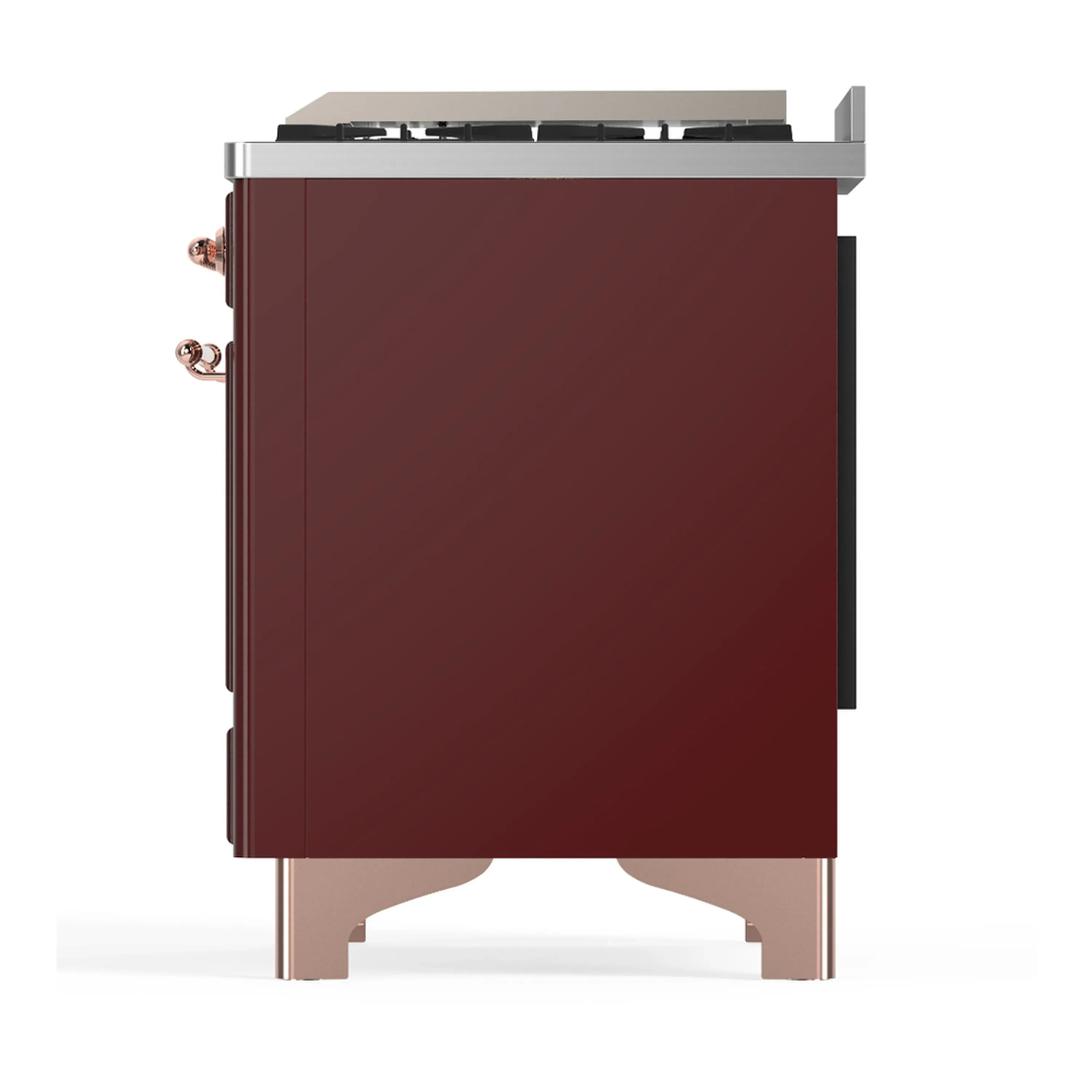 ILVE Majestic III 60-inch Dual Fuel Range with 5 Liquid Propane Burner, Griddle, French Top and Triple Glass Door Electric Oven in Burgundy with Copper Trim (UM60FSNR3BUPLP) - Image 9