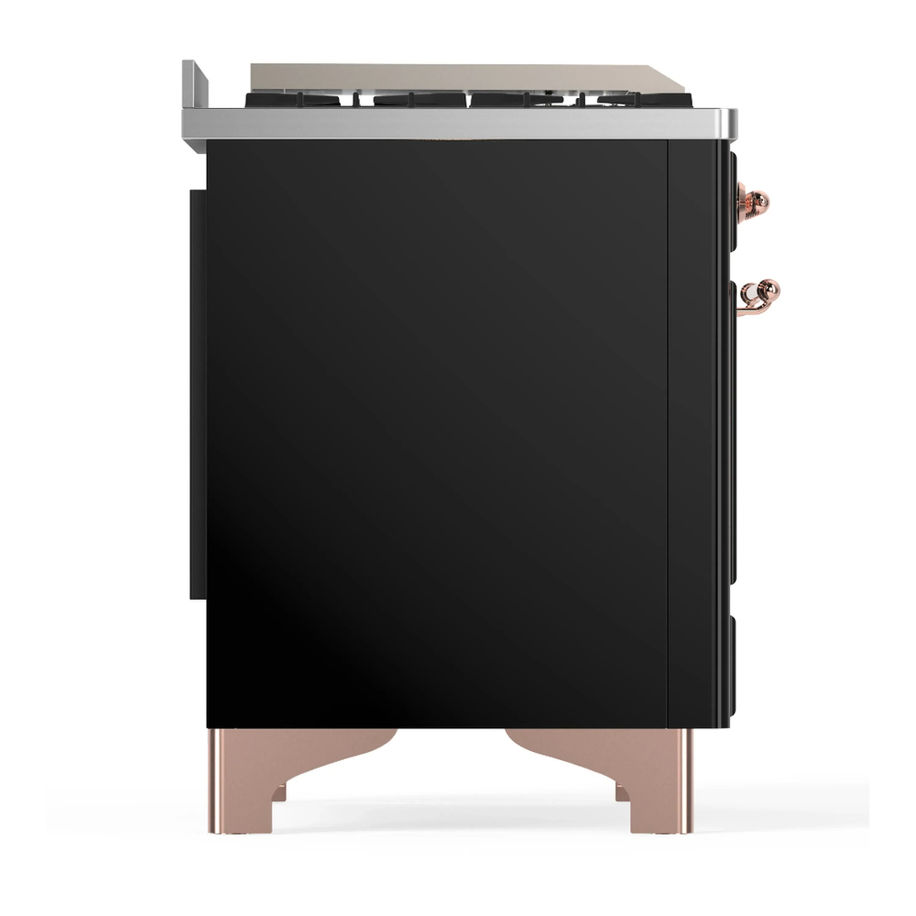 ILVE Majestic III 60-inch Dual Fuel Range with 7 Natural Gas Burner, Griddle and Solid Door Electric Oven in Glossy Black with Copper Trim (UM60FQNR3BKP) - Image 8