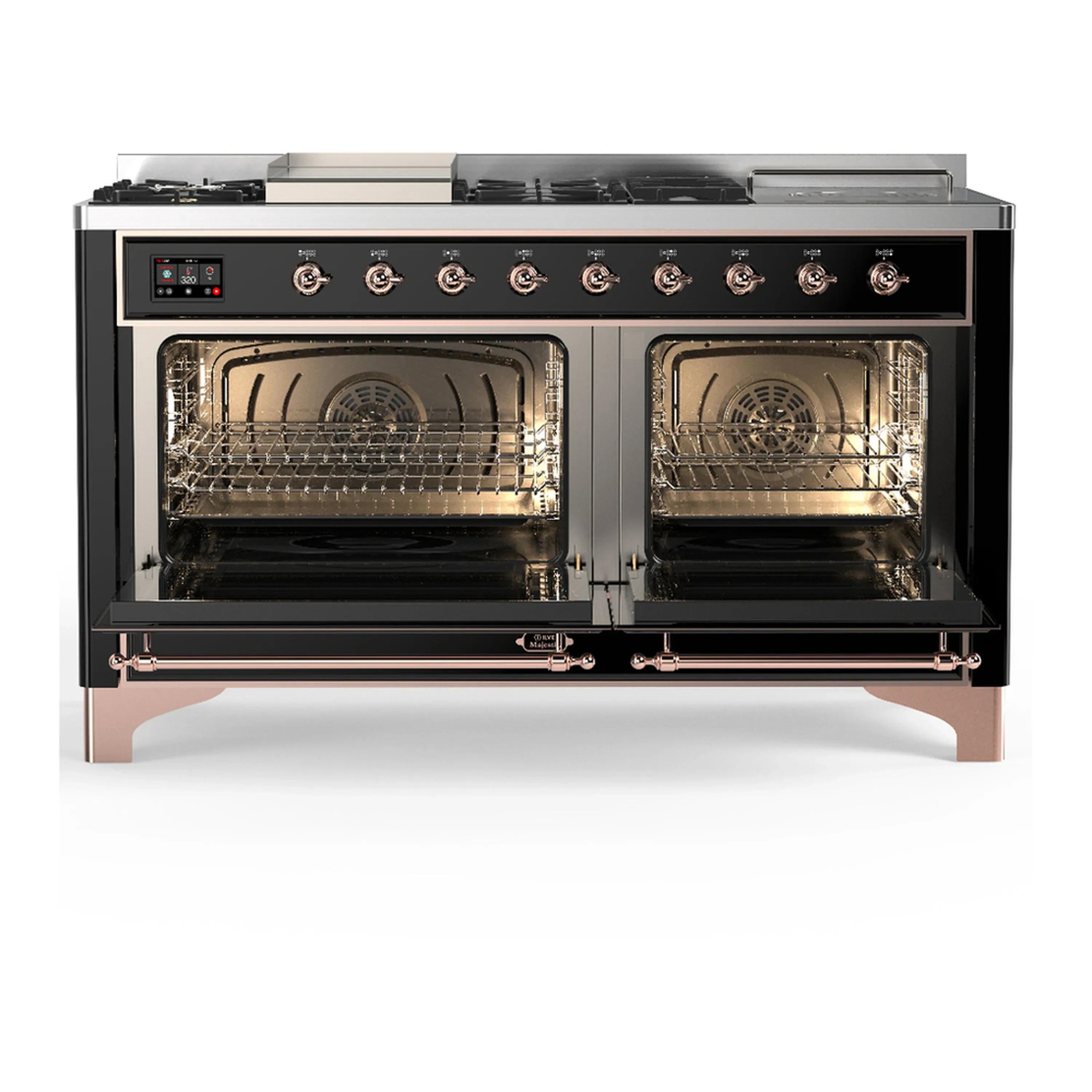 ILVE Majestic III 60-inch Dual Fuel Range with 7 Natural Gas Burner, Griddle, French Top and Triple Glass Door Electric Oven in Glossy Black with Copper Trim (UM60FSNR3BKP) - Image 6