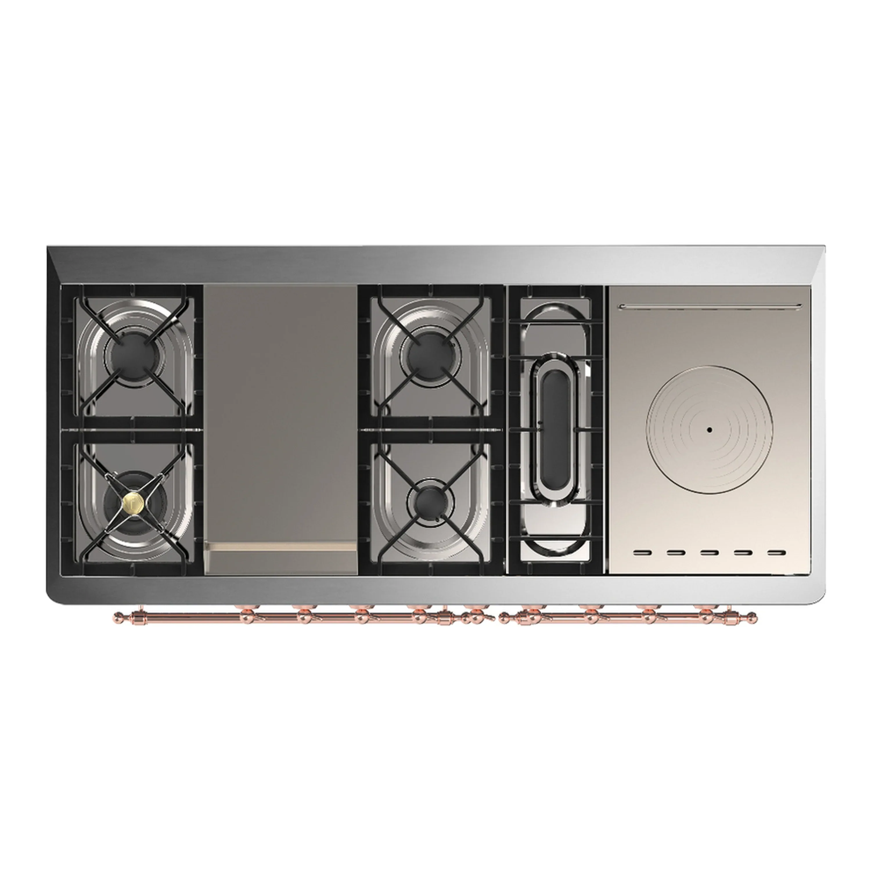 ILVE Majestic III 60-inch Dual Fuel Range with 7 Natural Gas Burner, Griddle, French Top and Solid Door Electric Oven in Glossy Black with Copper Trim (UM60FSQNR3BKP) - Image 2