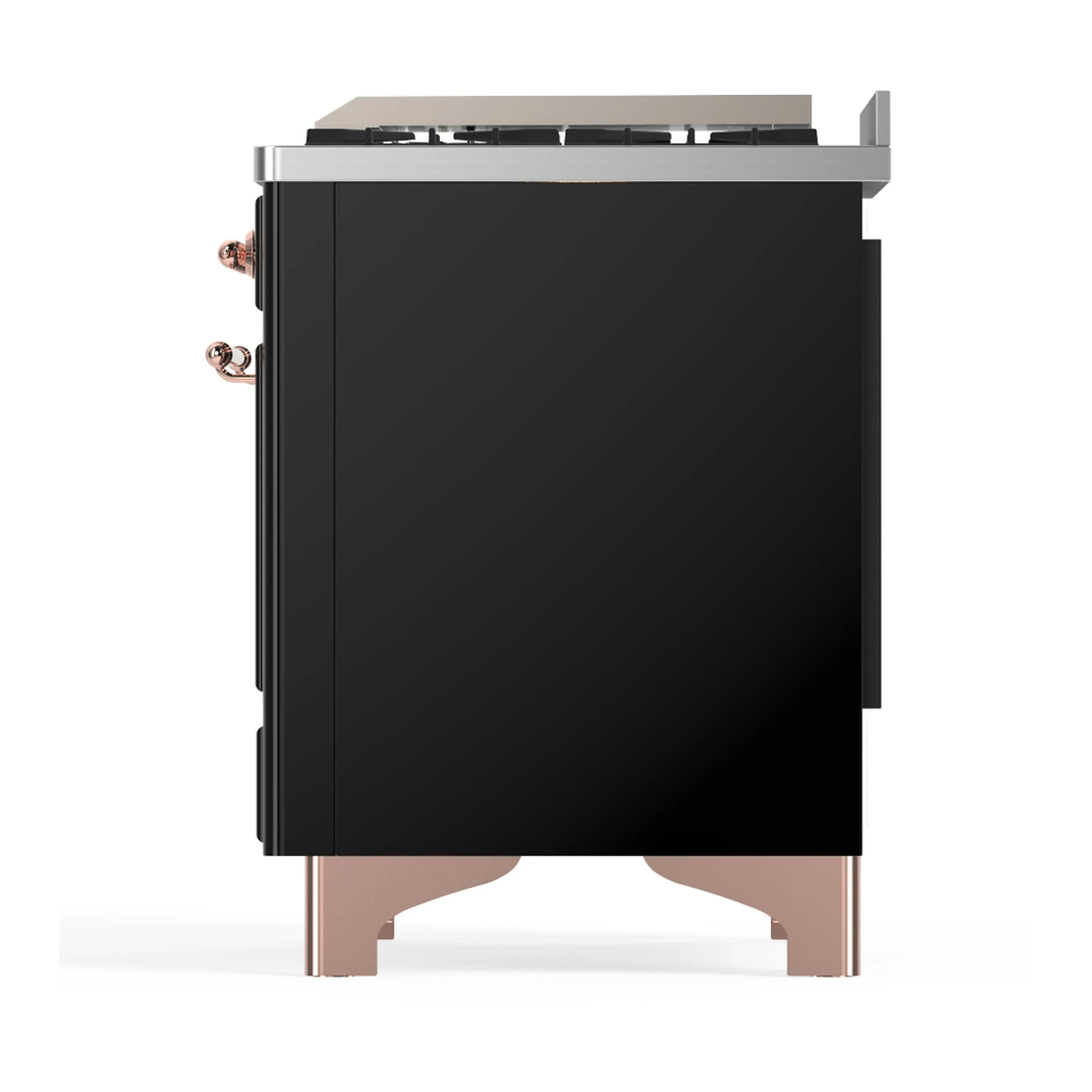 ILVE Majestic III 60-inch Dual Fuel Range with 7 Natural Gas Burner, Griddle, French Top and Solid Door Electric Oven in Glossy Black with Copper Trim (UM60FSQNR3BKP) - Image 9