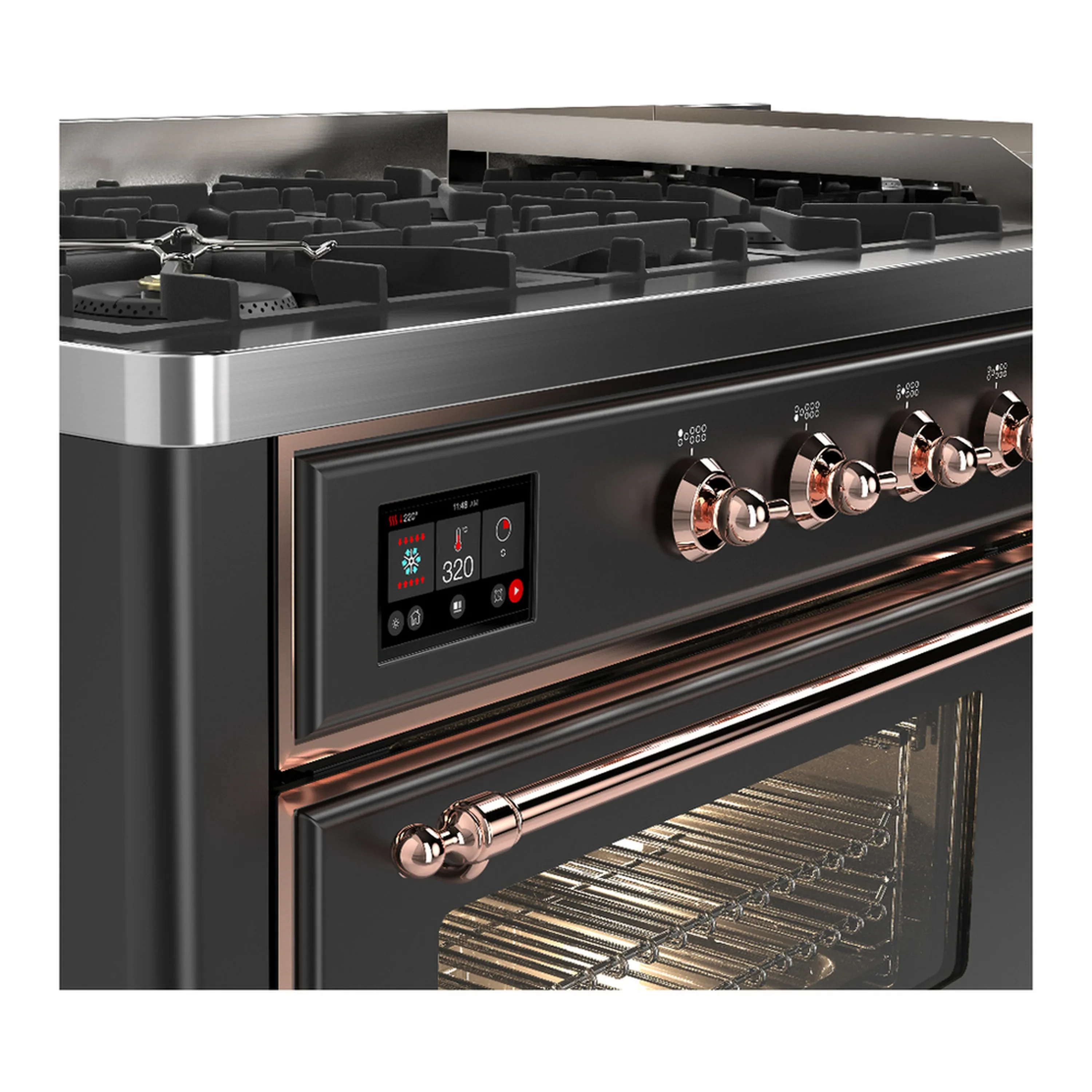 ILVE Majestic III 60-inch Dual Fuel Range with 7 Natural Gas Burner, Griddle and Triple Glass Door Electric Oven in Graphite Matte with Copper Trim (UM60FNR3MGP) - Image 7