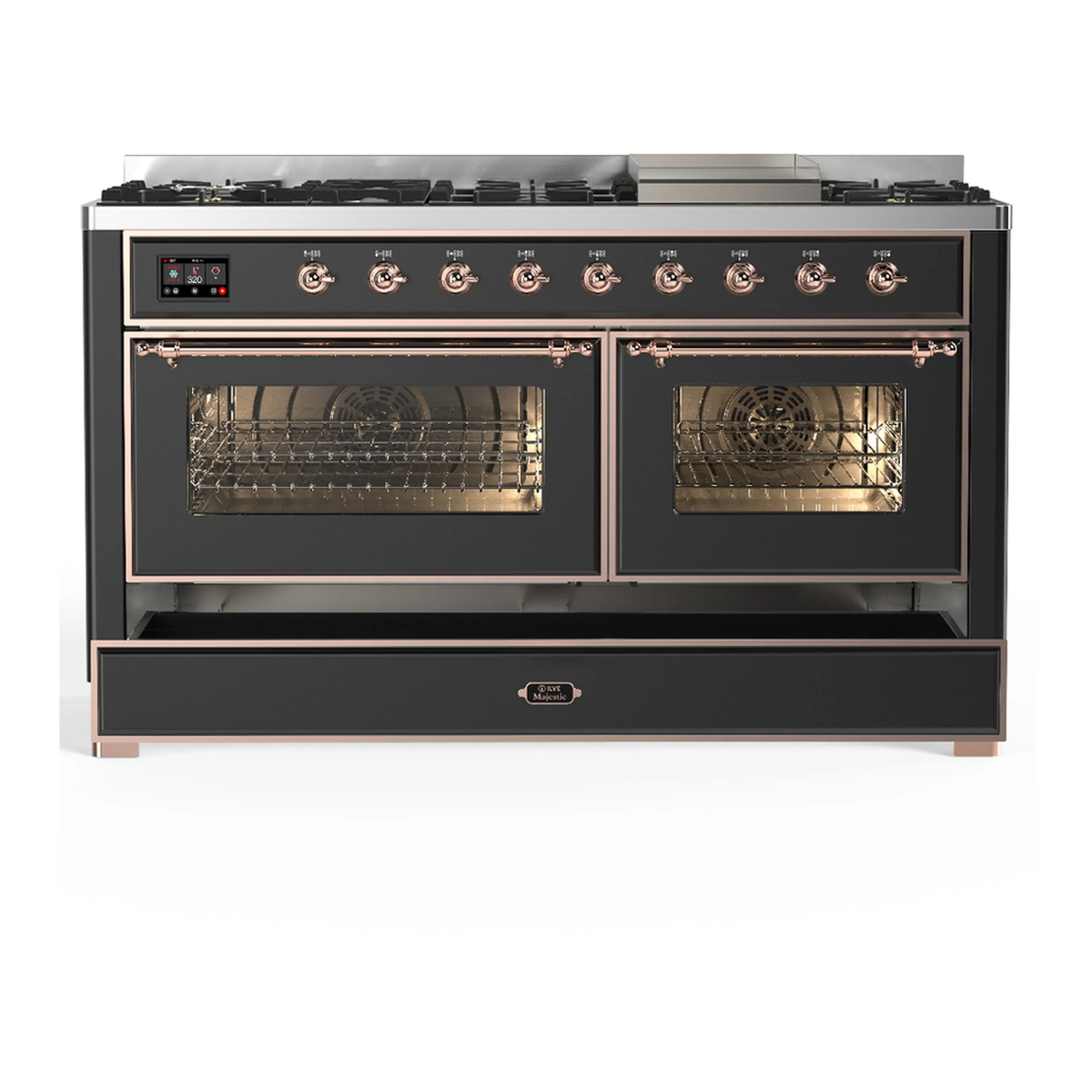 ILVE Majestic III 60-inch Dual Fuel Range with 5 Liquid Propane Burner, Griddle and Triple Glass Door Electric Oven in Graphite Matte with Copper Trim (UM60FNR3MGPLP) - Image 3
