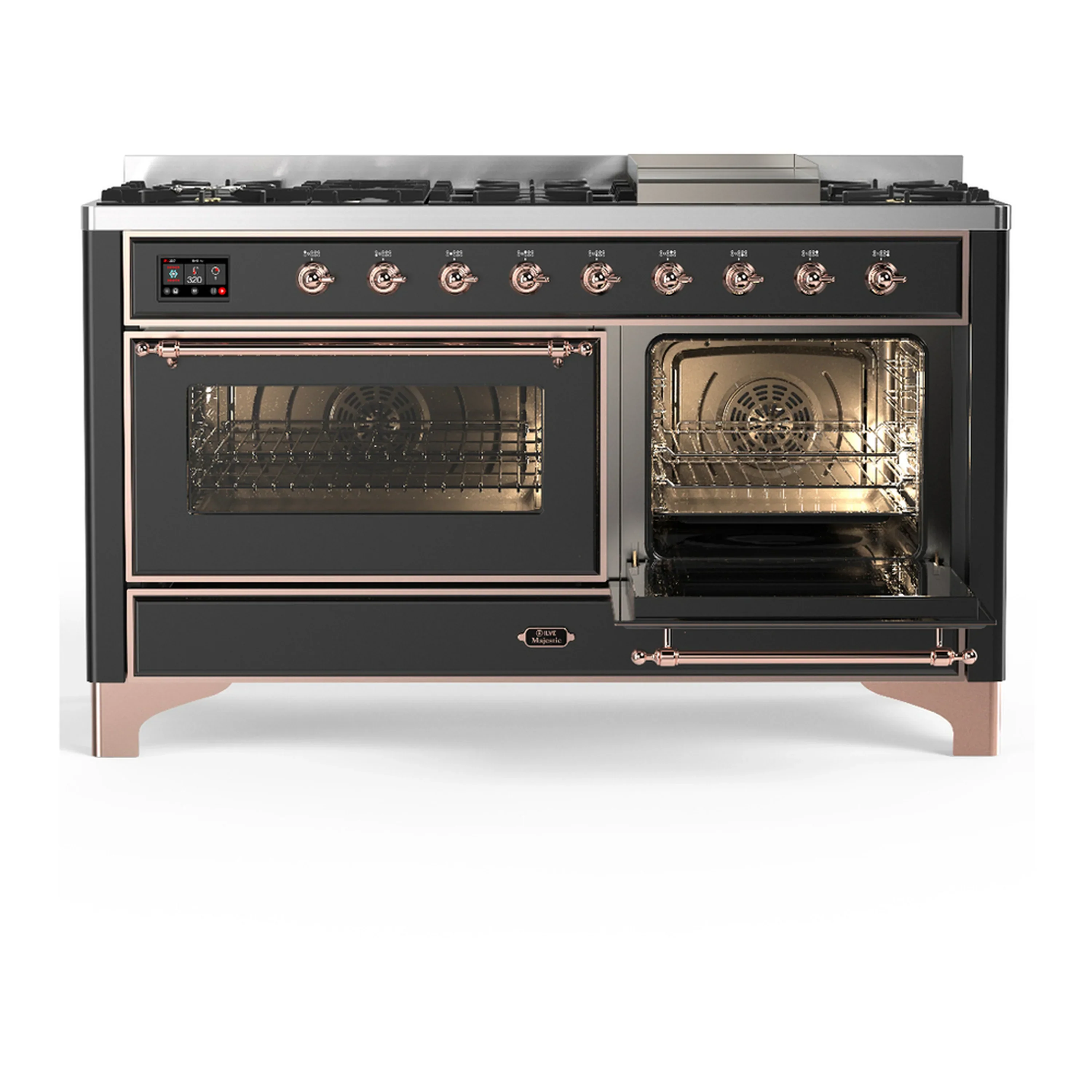 ILVE Majestic III 60-inch Dual Fuel Range with 5 Liquid Propane Burner, Griddle and Triple Glass Door Electric Oven in Graphite Matte with Copper Trim (UM60FNR3MGPLP) - Image 4