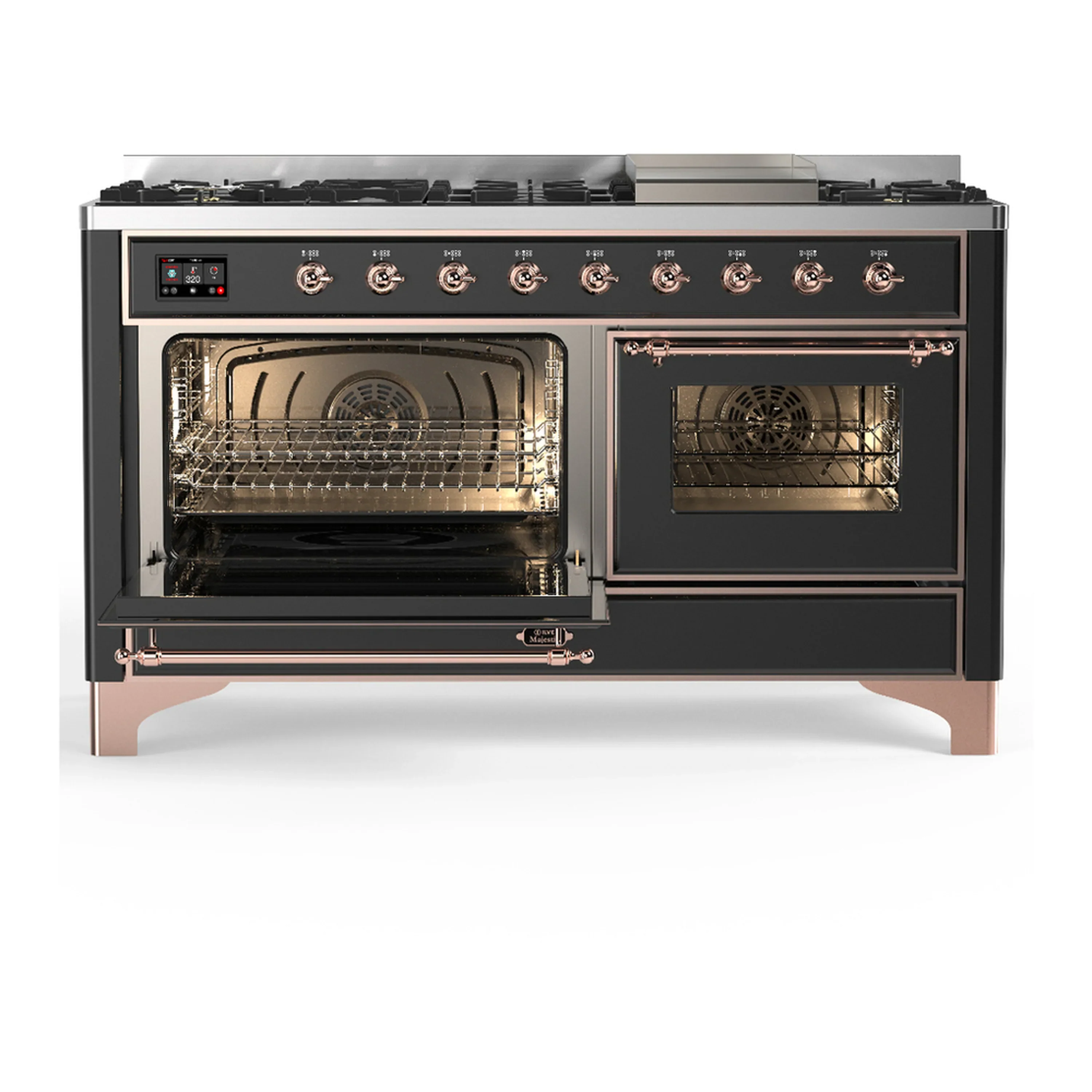 ILVE Majestic III 60-inch Dual Fuel Range with 5 Liquid Propane Burner, Griddle and Triple Glass Door Electric Oven in Graphite Matte with Copper Trim (UM60FNR3MGPLP) - Image 5