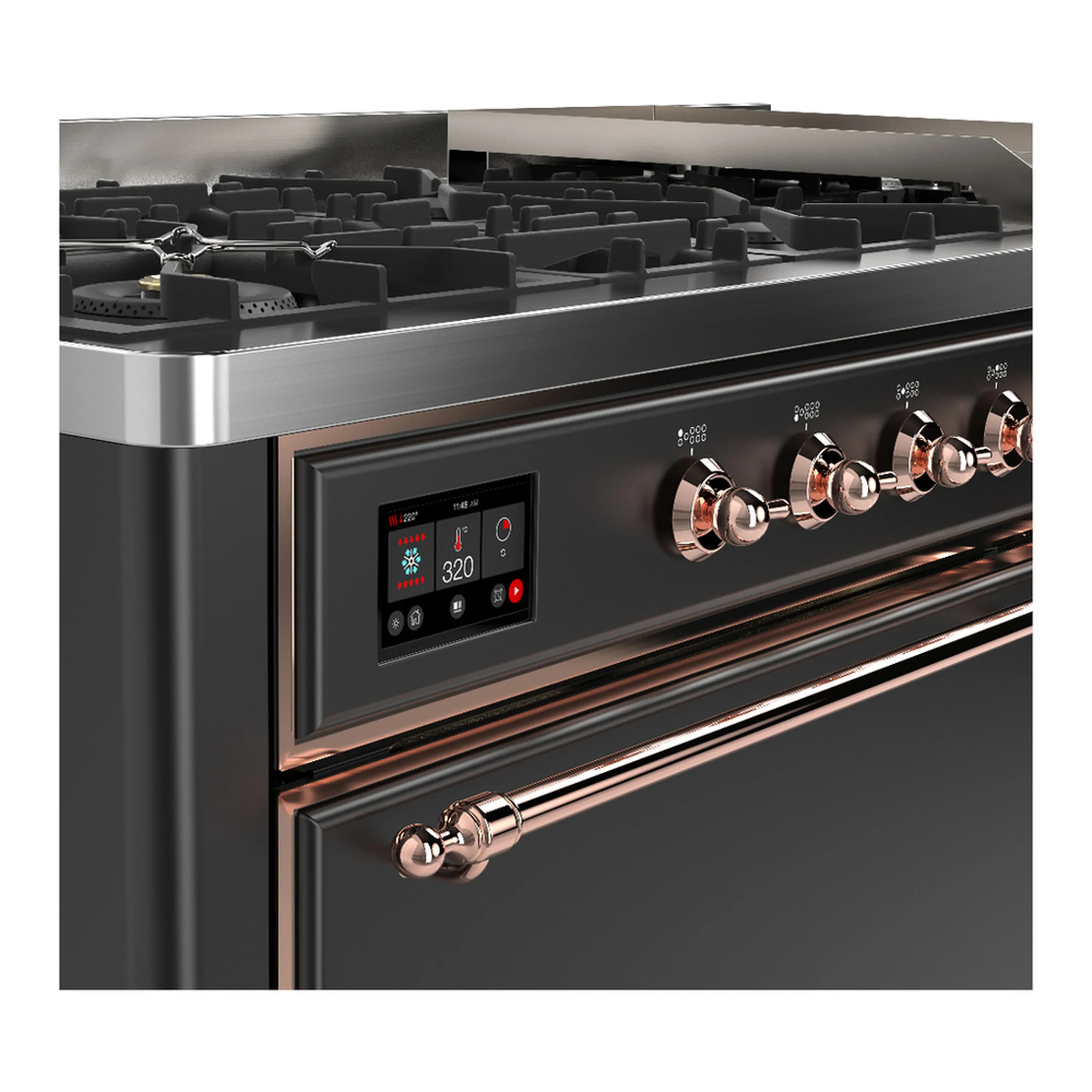 ILVE Majestic III 60-inch Dual Fuel Range with 7 Natural Gas Burner, Griddle and Solid Door Electric Oven in Graphite Matte with Copper Trim (UM60FQNR3MGP) - Image 7