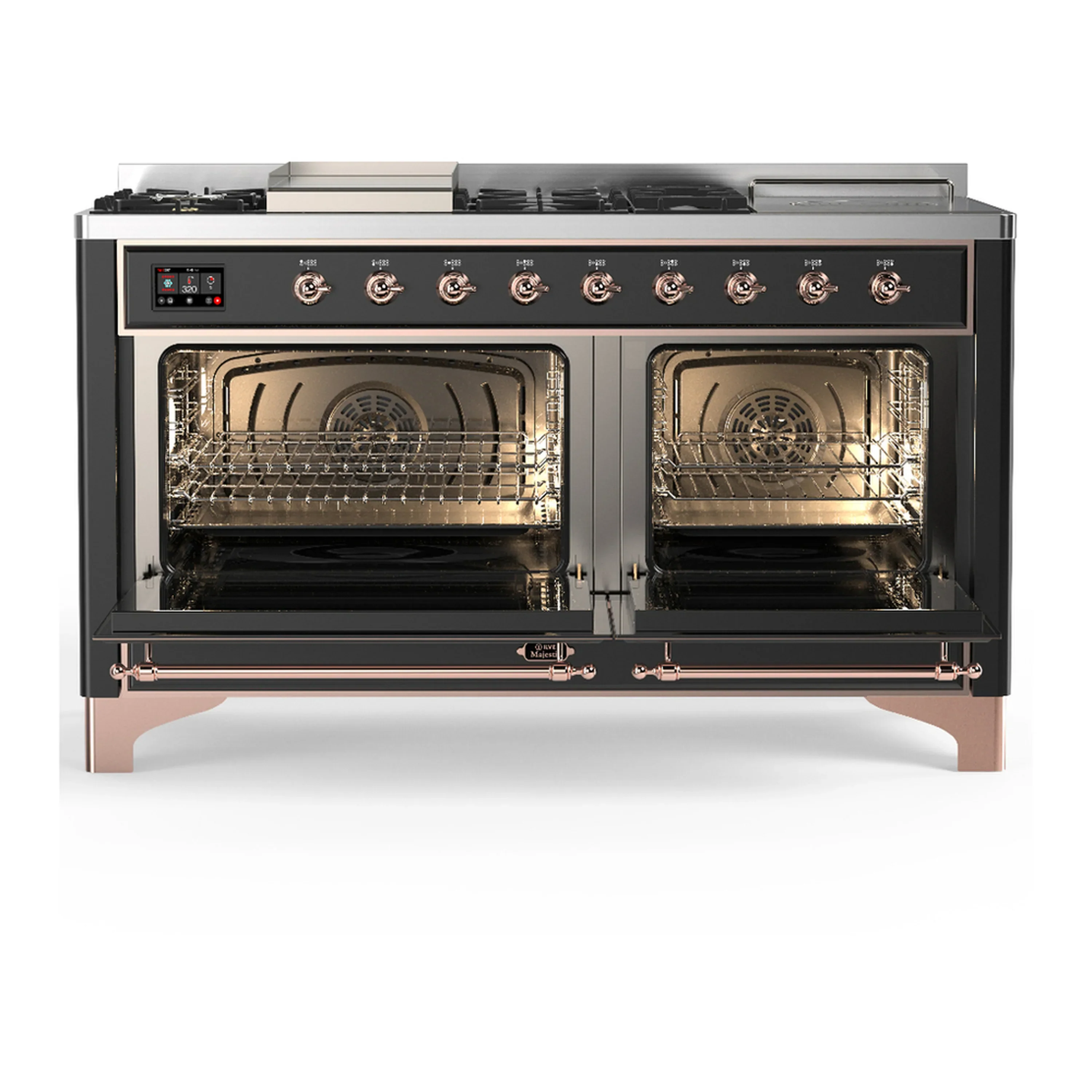 ILVE Majestic III 60-inch Dual Fuel Range with 7 Natural Gas Burner, Griddle, French Top and Triple Glass Door Electric Oven in Graphite Matte with Copper Trim (UM60FSNR3MGP) - Image 6
