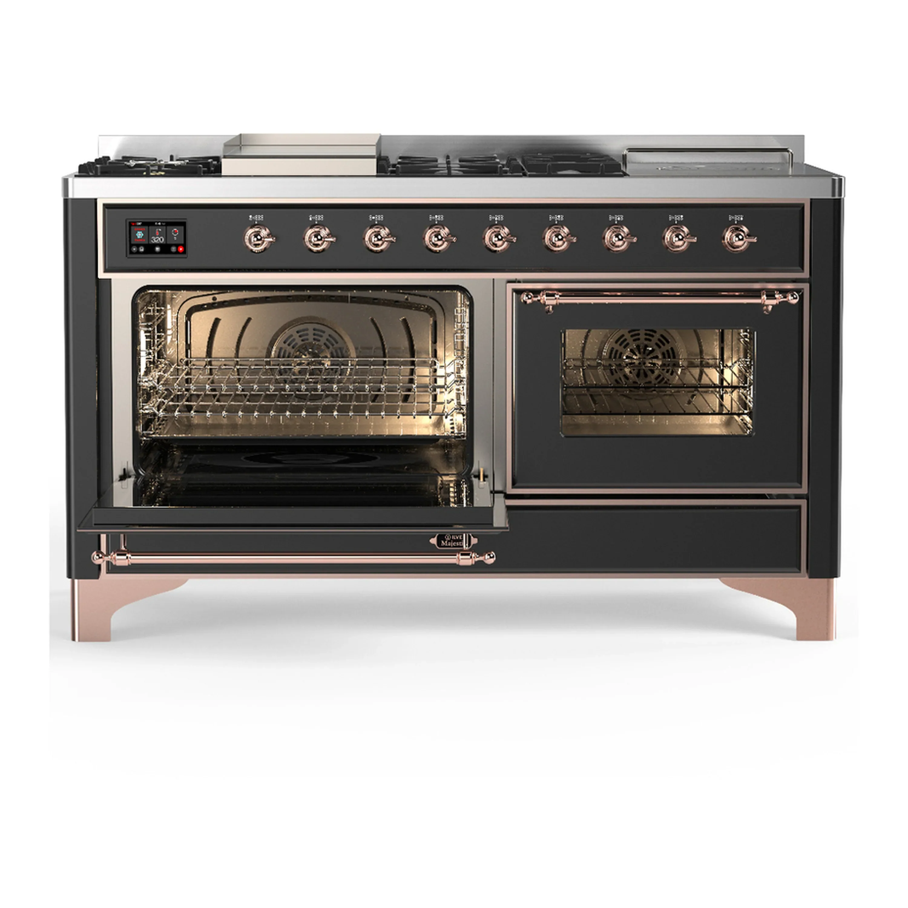 ILVE Majestic III 60-inch Dual Fuel Range with 5 Liquid Propane Burner, Griddle, French Top and Triple Glass Door Electric Oven in Graphite Matte with Copper Trim (UM60FSNR3MGPLP) - Image 5