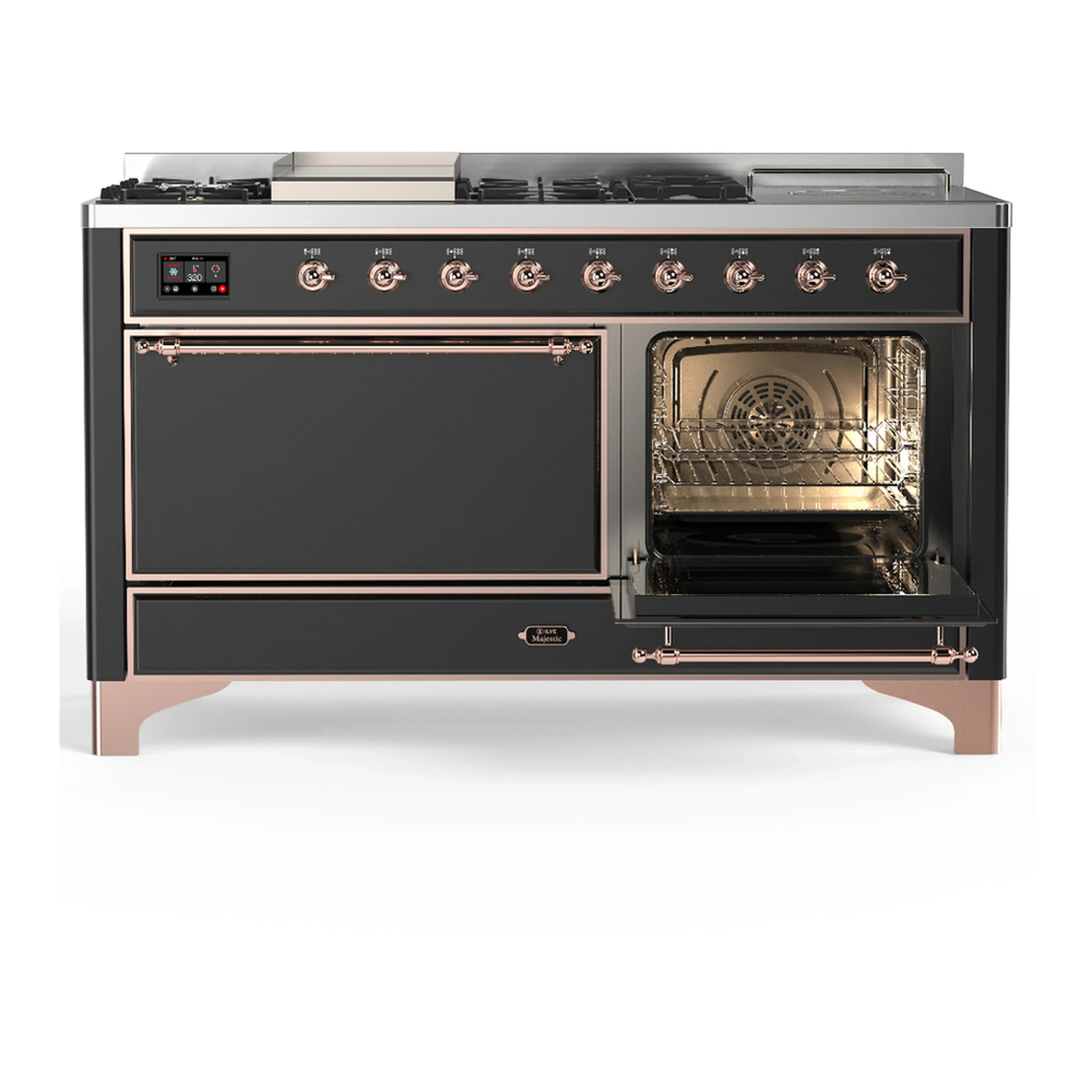 ILVE Majestic III 60-inch Dual Fuel Range with 7 Natural Gas Burner, Griddle, French Top and Solid Door Electric Oven in Graphite Matte with Copper Trim (UM60FSQNR3MGP) - Image 4
