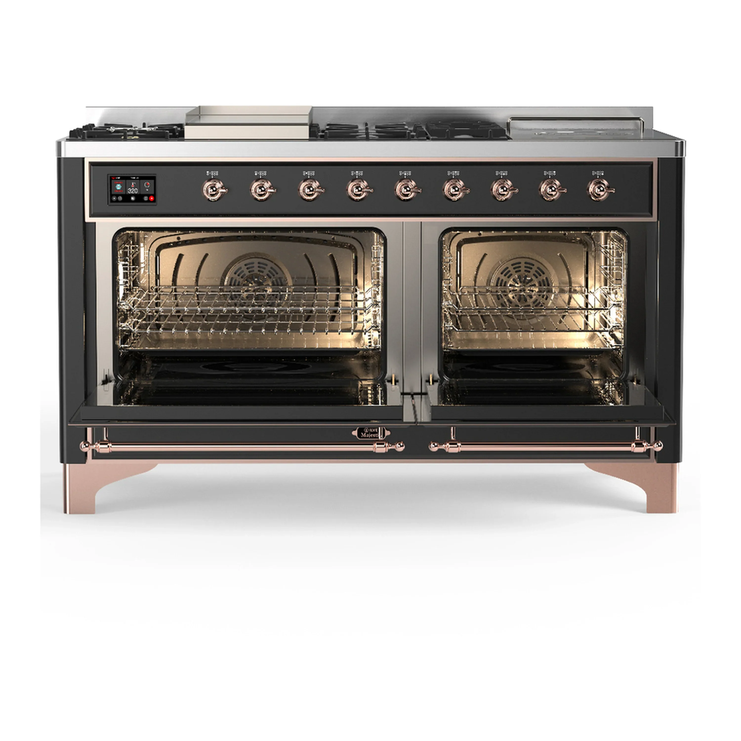 ILVE Majestic III 60-inch Dual Fuel Range with 7 Natural Gas Burner, Griddle, French Top and Solid Door Electric Oven in Graphite Matte with Copper Trim (UM60FSQNR3MGP) - Image 6