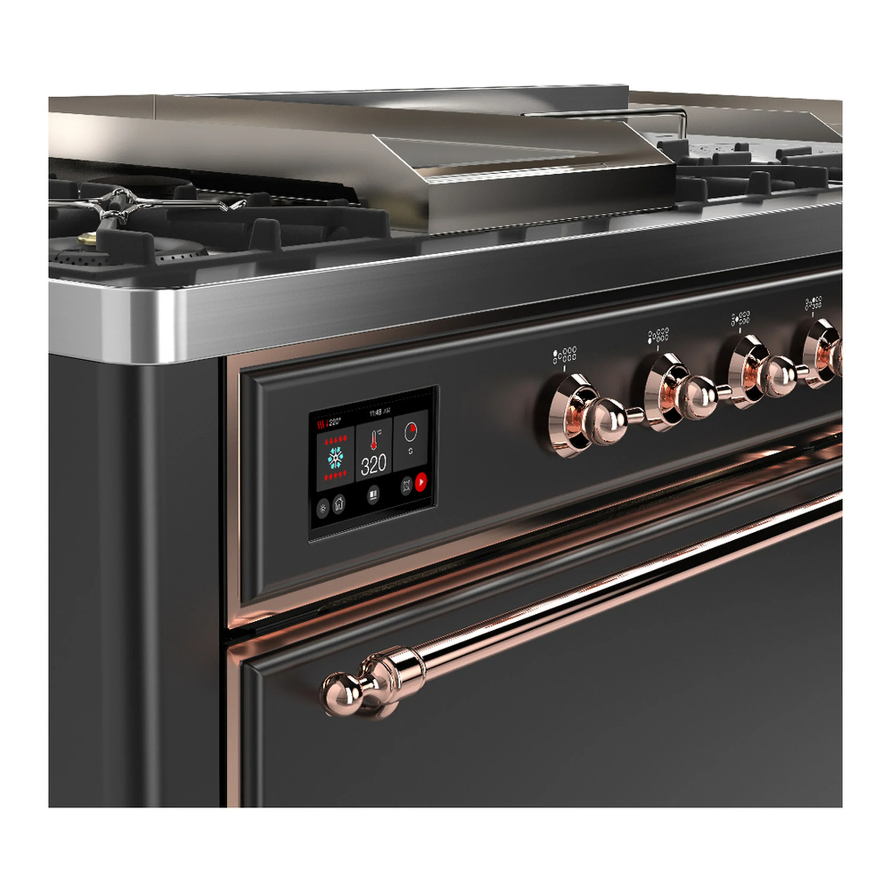 ILVE Majestic III 60-inch Dual Fuel Range with 5 Liquid Propane Burner, Griddle, French Top and Solid Door Electric Oven in Graphite Matte with Copper Trim (UM60FSQNR3MGPLP) - Image 7