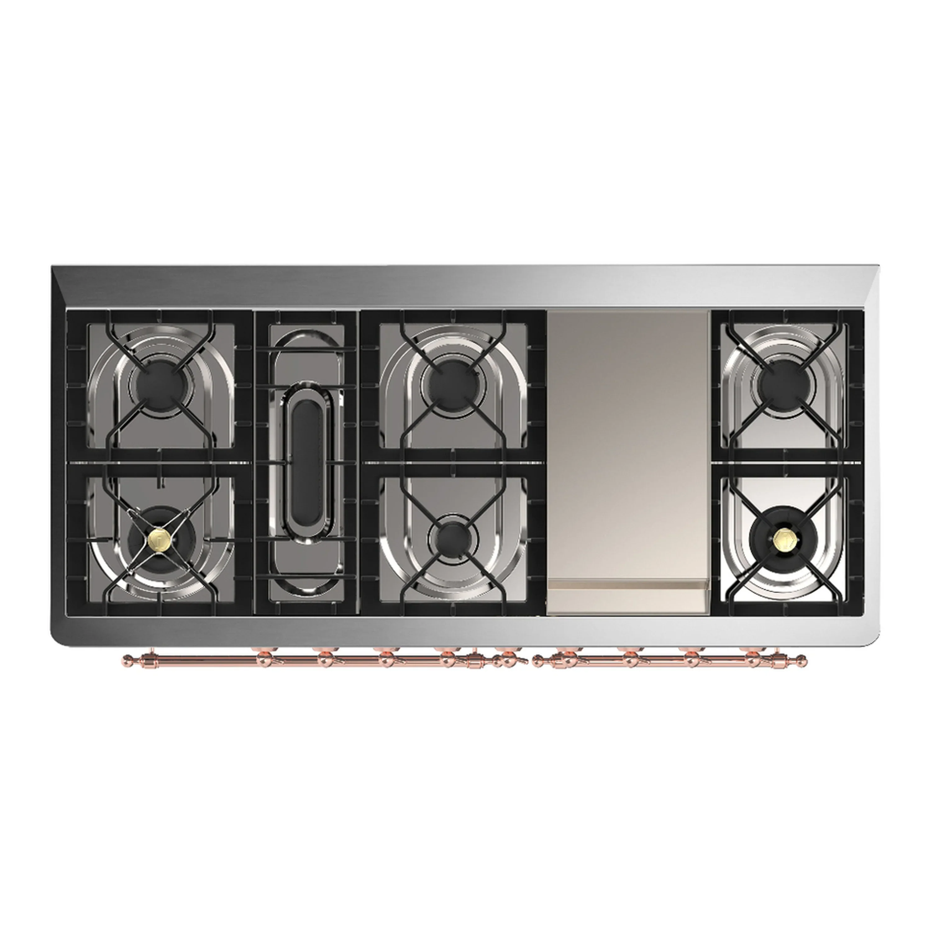 ILVE Majestic III 60-inch Dual Fuel Range with 5 Liquid Propane Burner, Griddle and Solid Door Electric Oven in Midnight Blue with Copper Trim (UM60FQNR3MBPLP) - Image 2