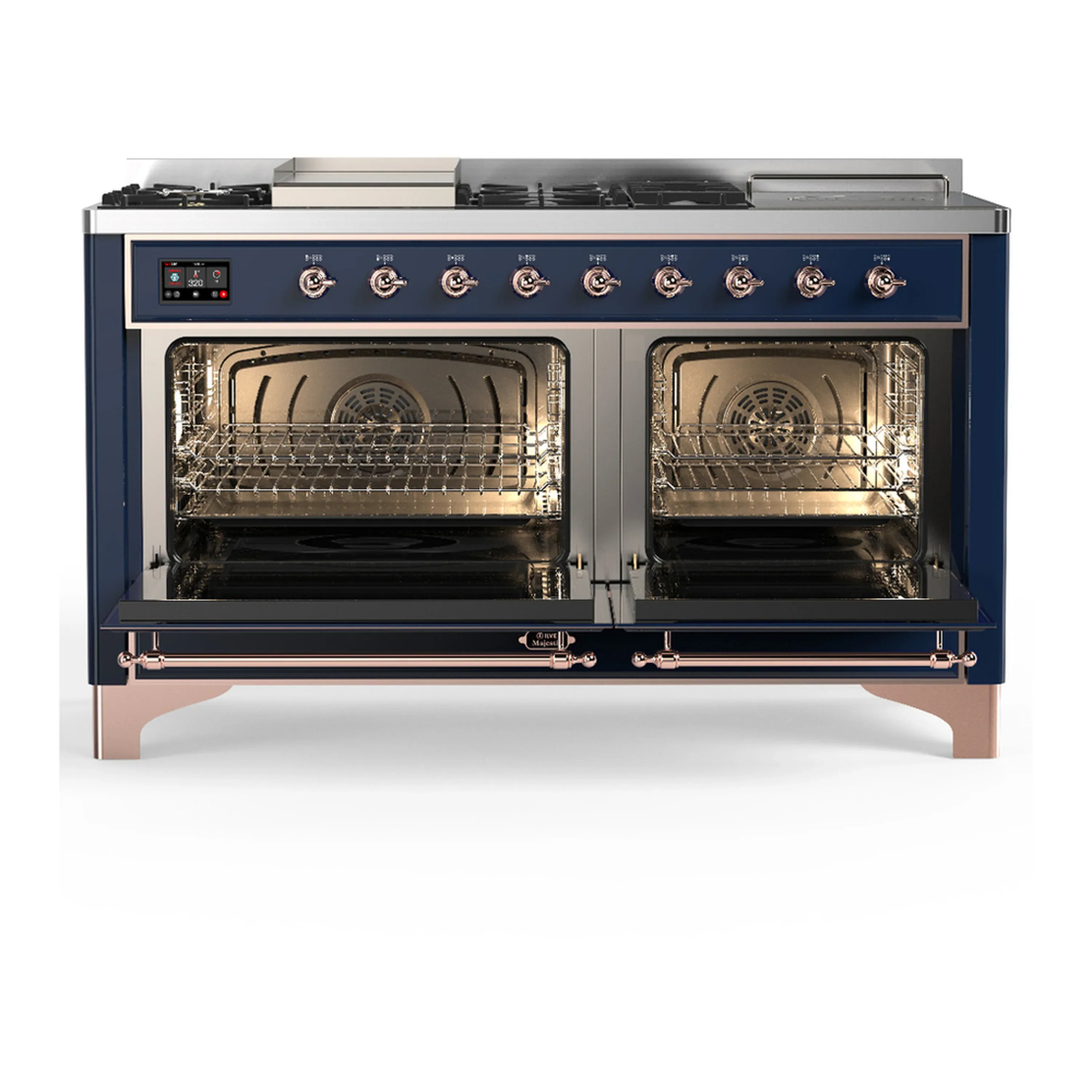 ILVE Majestic III 60-inch Dual Fuel Range with 5 Liquid Propane Burner, Griddle, French Top and Solid Door Electric Oven in Midnight Blue with Copper Trim (UM60FSQNR3MBPLP) - Image 6