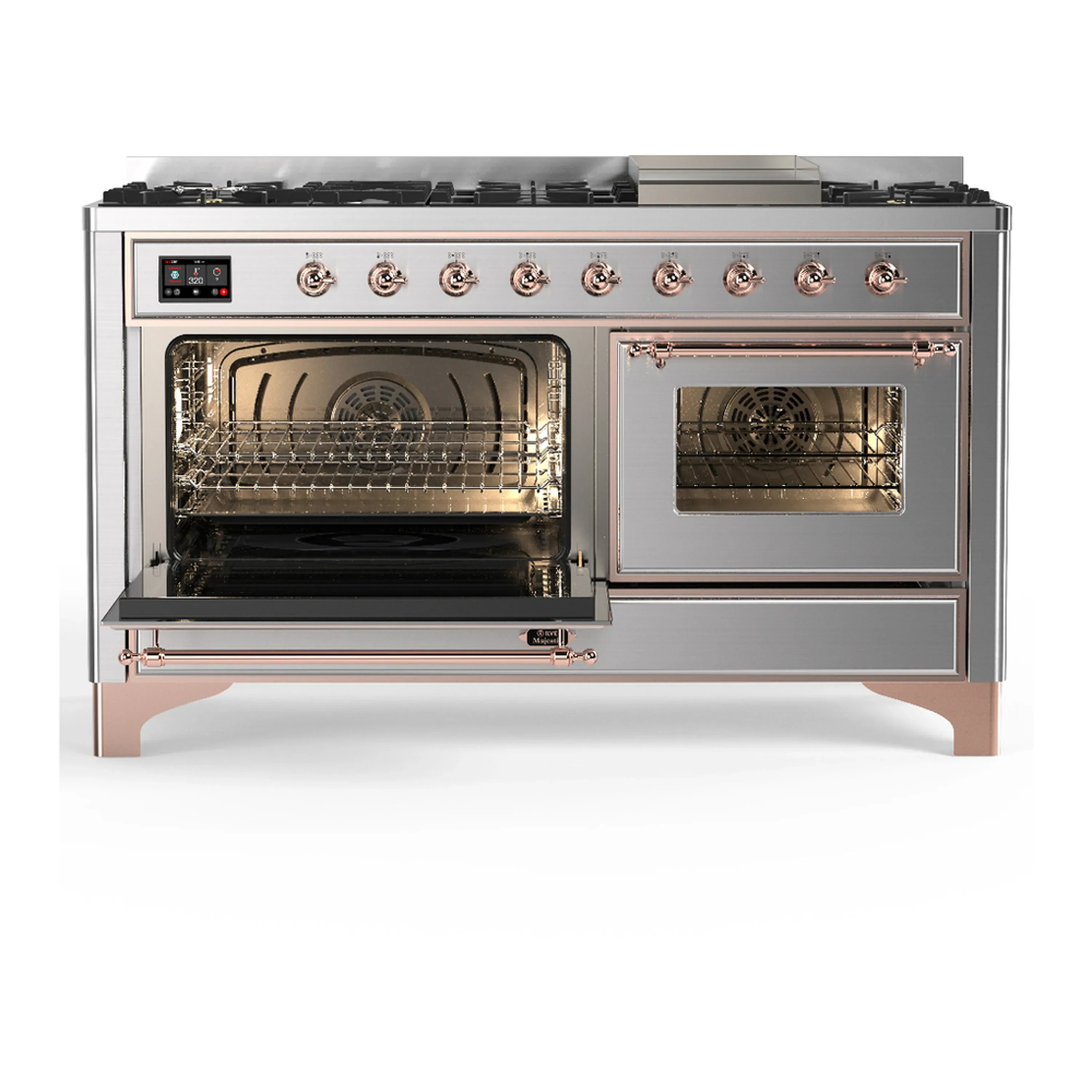 ILVE Majestic III 60-inch Dual Fuel Range with 5 Liquid Propane Burner, Griddle and Triple Glass Door Electric Oven in Stainless Steel with Copper Trim (UM60FNR3SSPLP) - Image 5