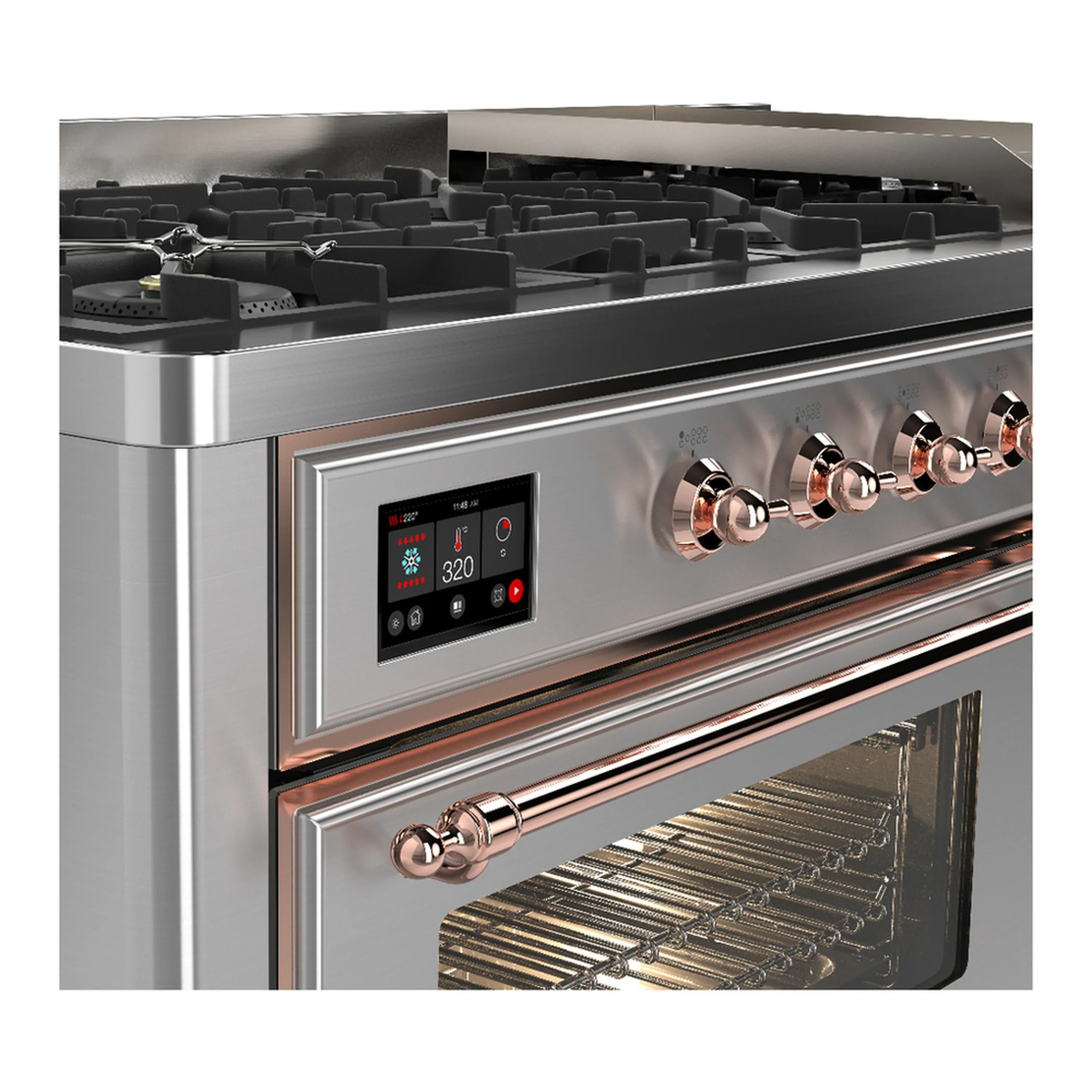 ILVE Majestic III 60-inch Dual Fuel Range with 5 Liquid Propane Burner, Griddle and Triple Glass Door Electric Oven in Stainless Steel with Copper Trim (UM60FNR3SSPLP) - Image 7