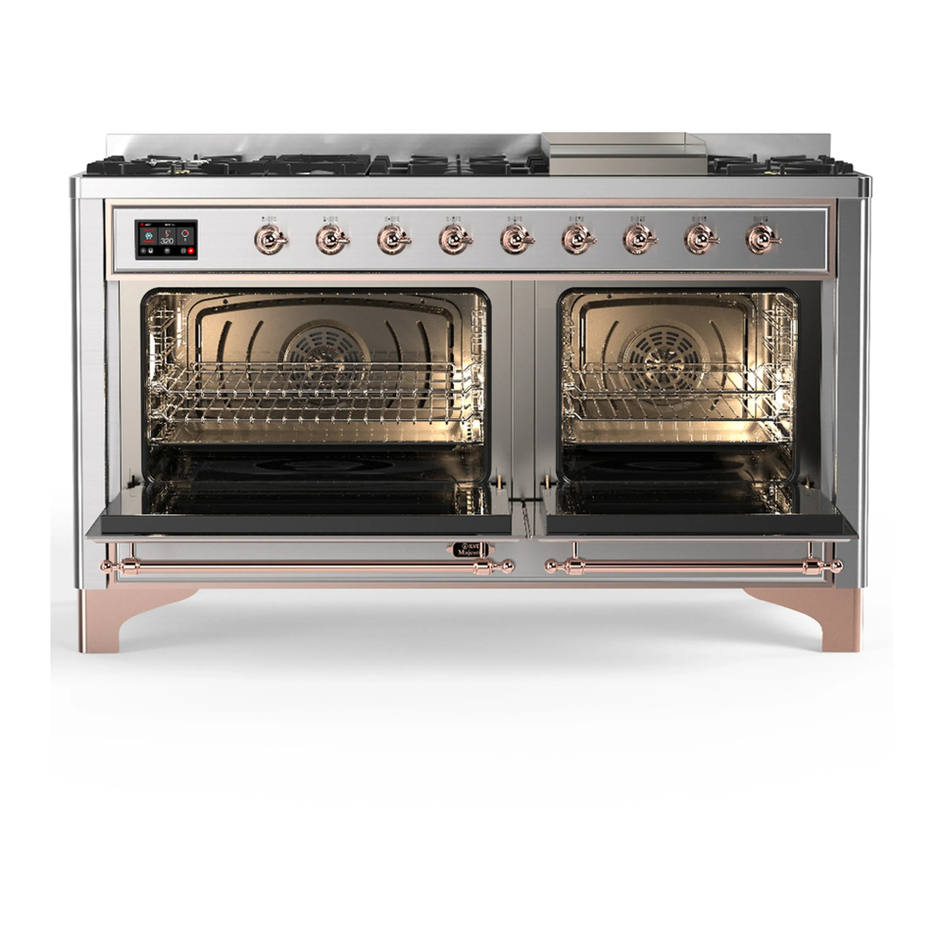 ILVE Majestic III 60-inch Dual Fuel Range with 7 Natural Gas Burner, Griddle and Solid Door Electric Oven in Stainless Steel with Copper Trim (UM60FQNR3SSP) - Image 6