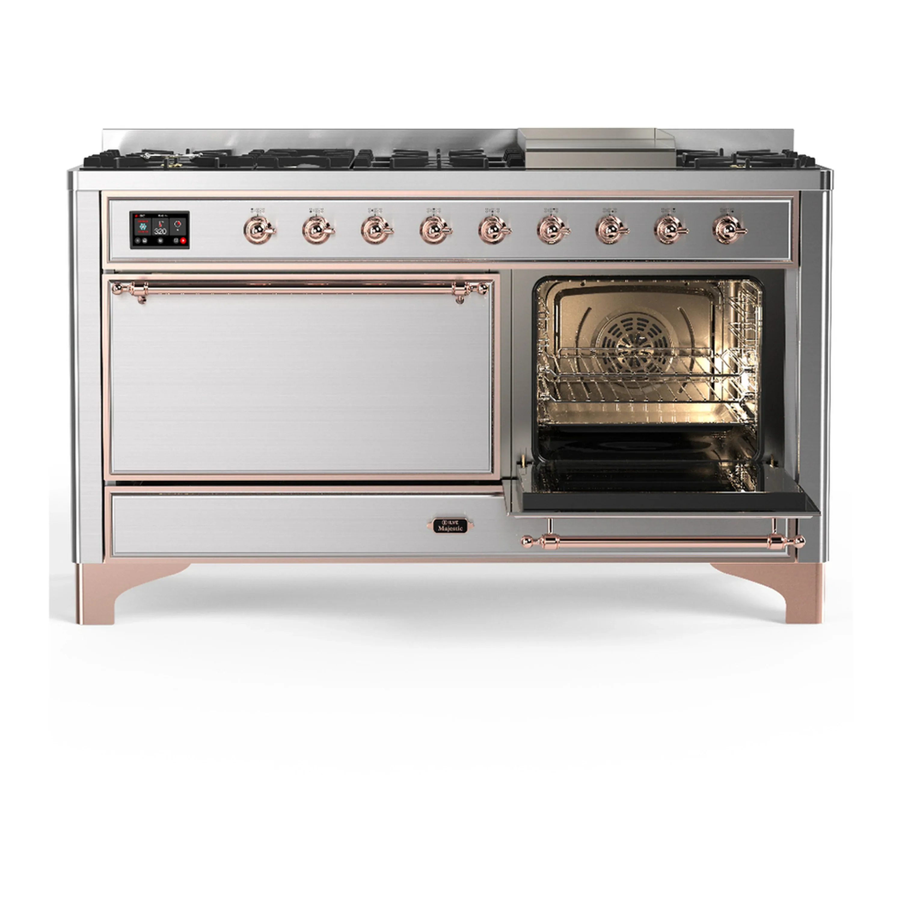 ILVE Majestic III 60-inch Dual Fuel Range with 5 Liquid Propane Burner, Griddle and Solid Door Electric Oven in Stainless Steel with Copper Trim (UM60FQNR3SSPLP) - Image 4