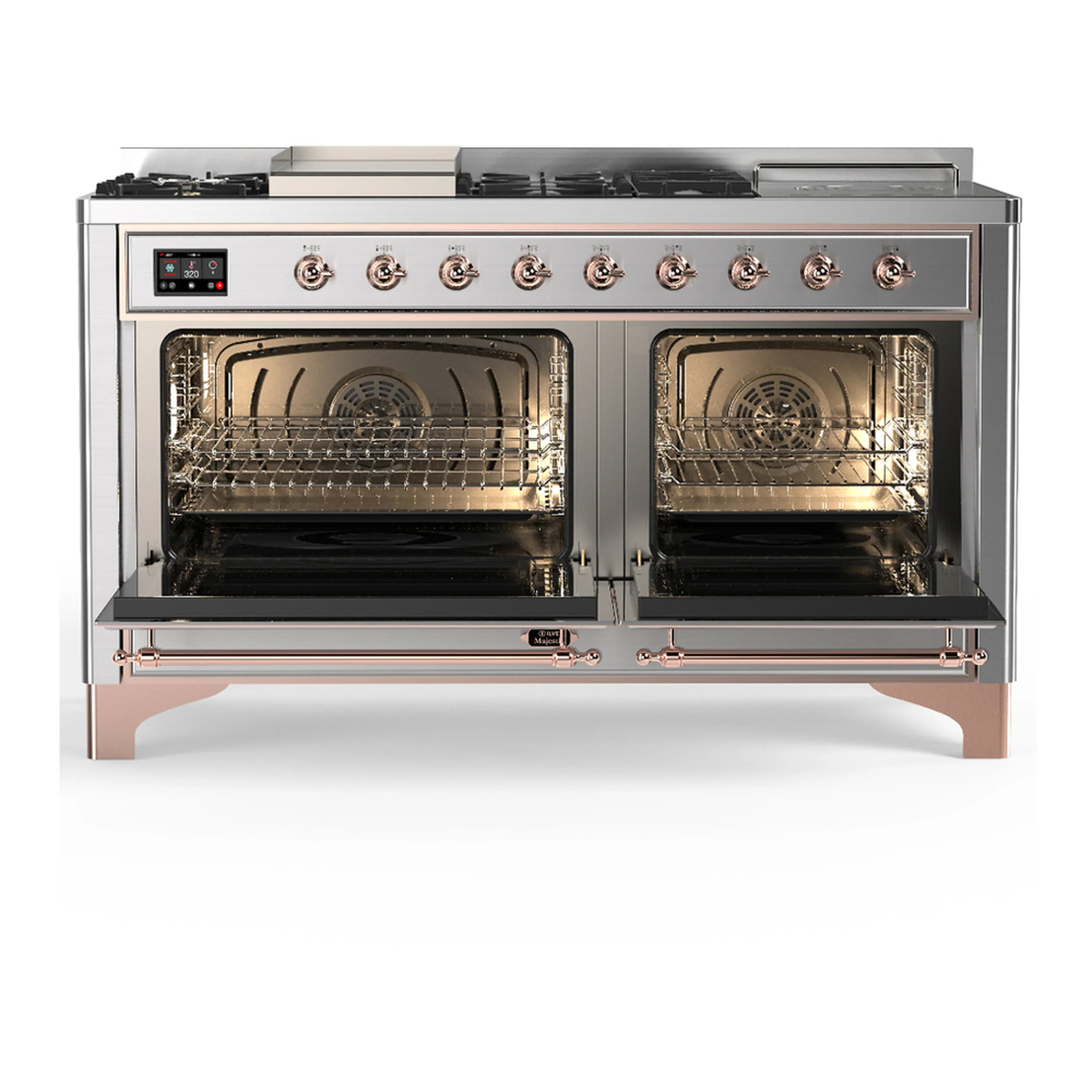 ILVE Majestic III 60-inch Dual Fuel Range with 7 Natural Gas Burner, Griddle, French Top and Triple Glass Door Electric Oven in Stainless Steel with Copper Trim (UM60FSNR3SSP) - Image 6