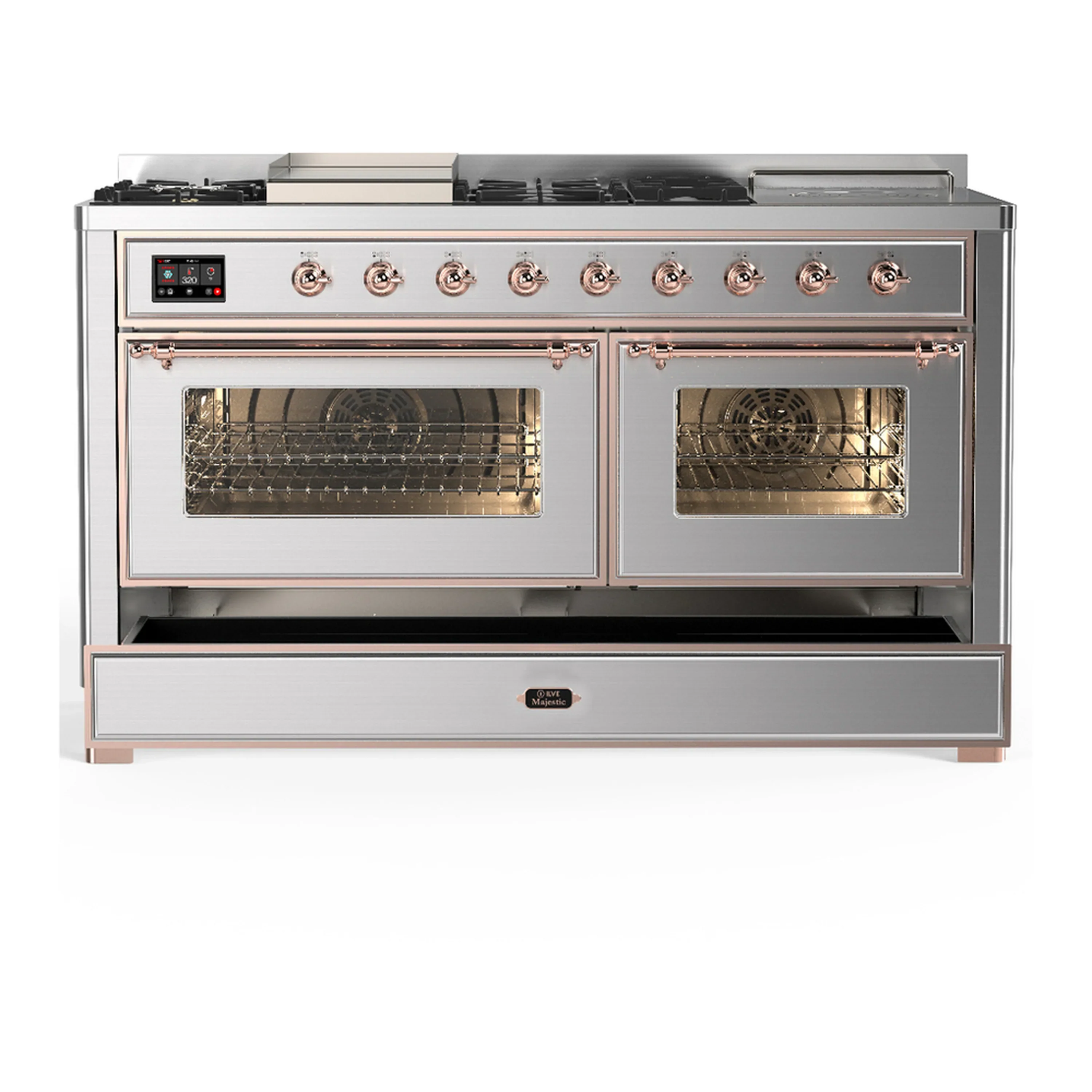 ILVE Majestic III 60-inch Dual Fuel Range with 5 Liquid Propane Burner, Griddle, French Top and Triple Glass Door Electric Oven in Stainless Steel with Copper Trim (UM60FSNR3SSPLP) - Image 3