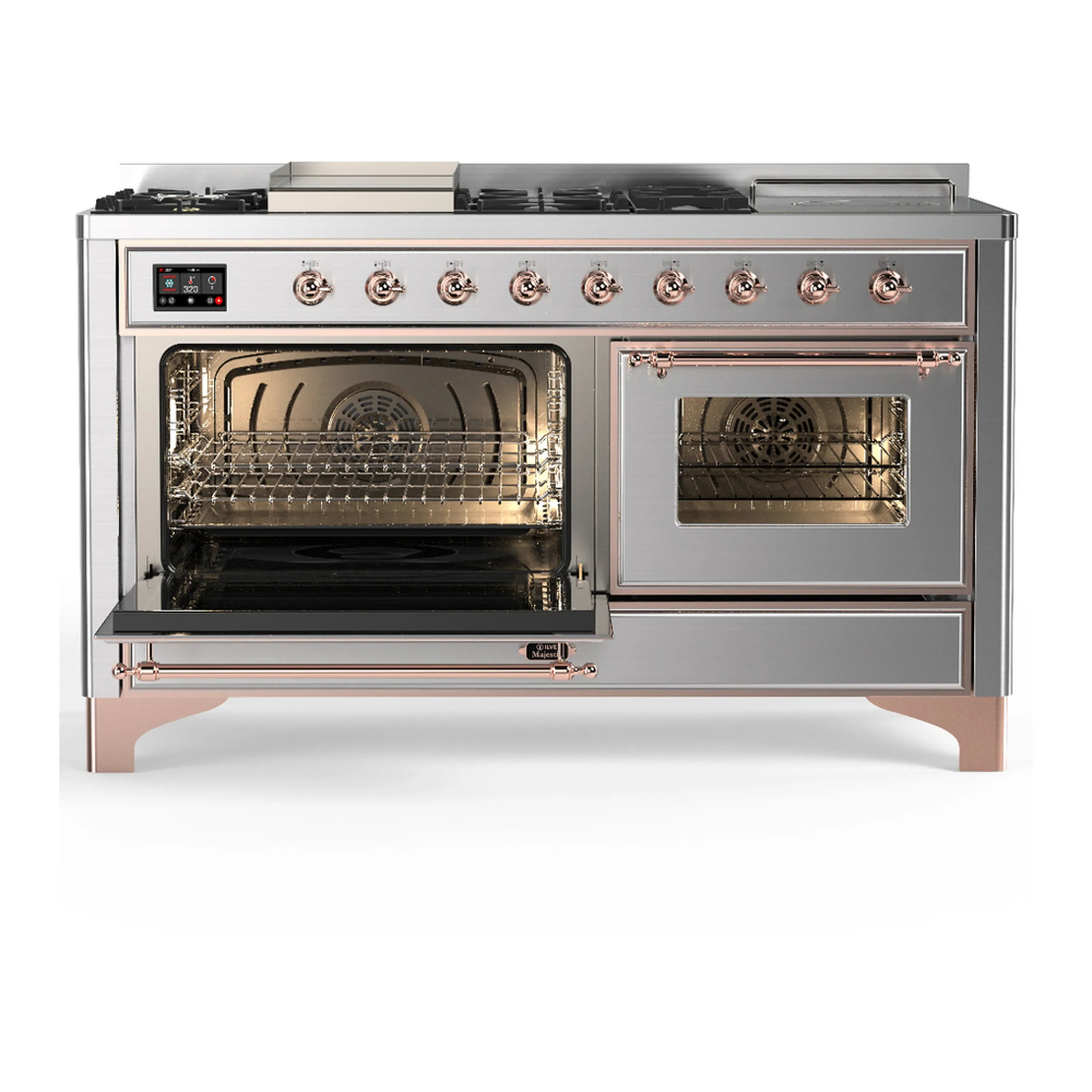 ILVE Majestic III 60-inch Dual Fuel Range with 5 Liquid Propane Burner, Griddle, French Top and Triple Glass Door Electric Oven in Stainless Steel with Copper Trim (UM60FSNR3SSPLP) - Image 5