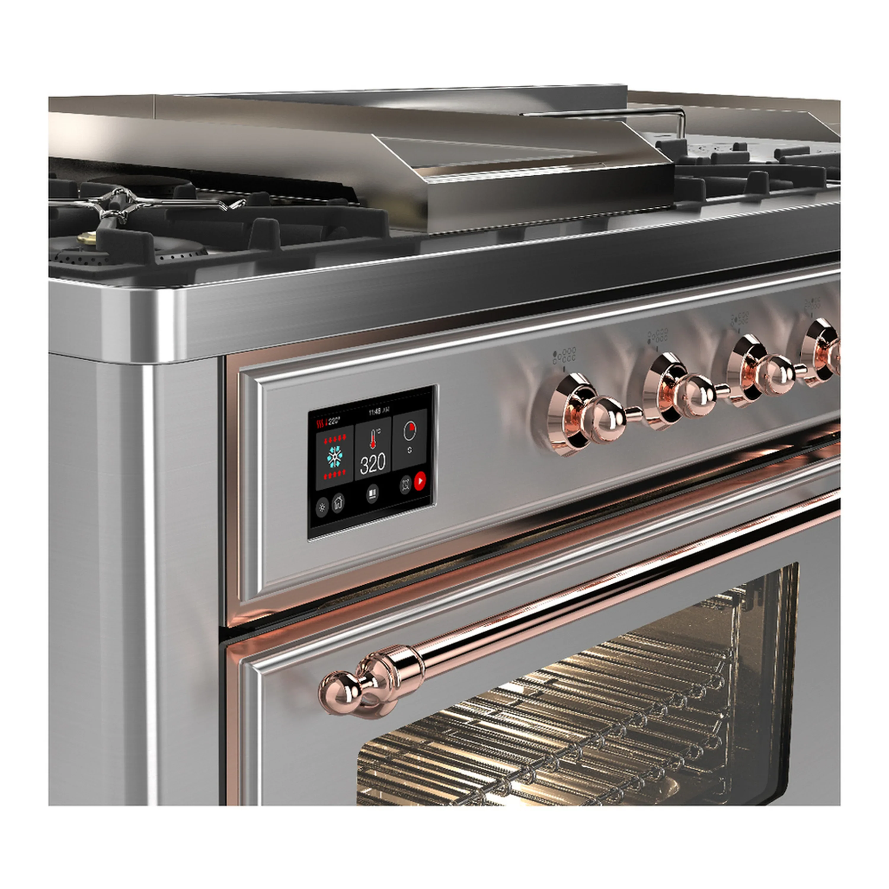 ILVE Majestic III 60-inch Dual Fuel Range with 5 Liquid Propane Burner, Griddle, French Top and Triple Glass Door Electric Oven in Stainless Steel with Copper Trim (UM60FSNR3SSPLP) - Image 7