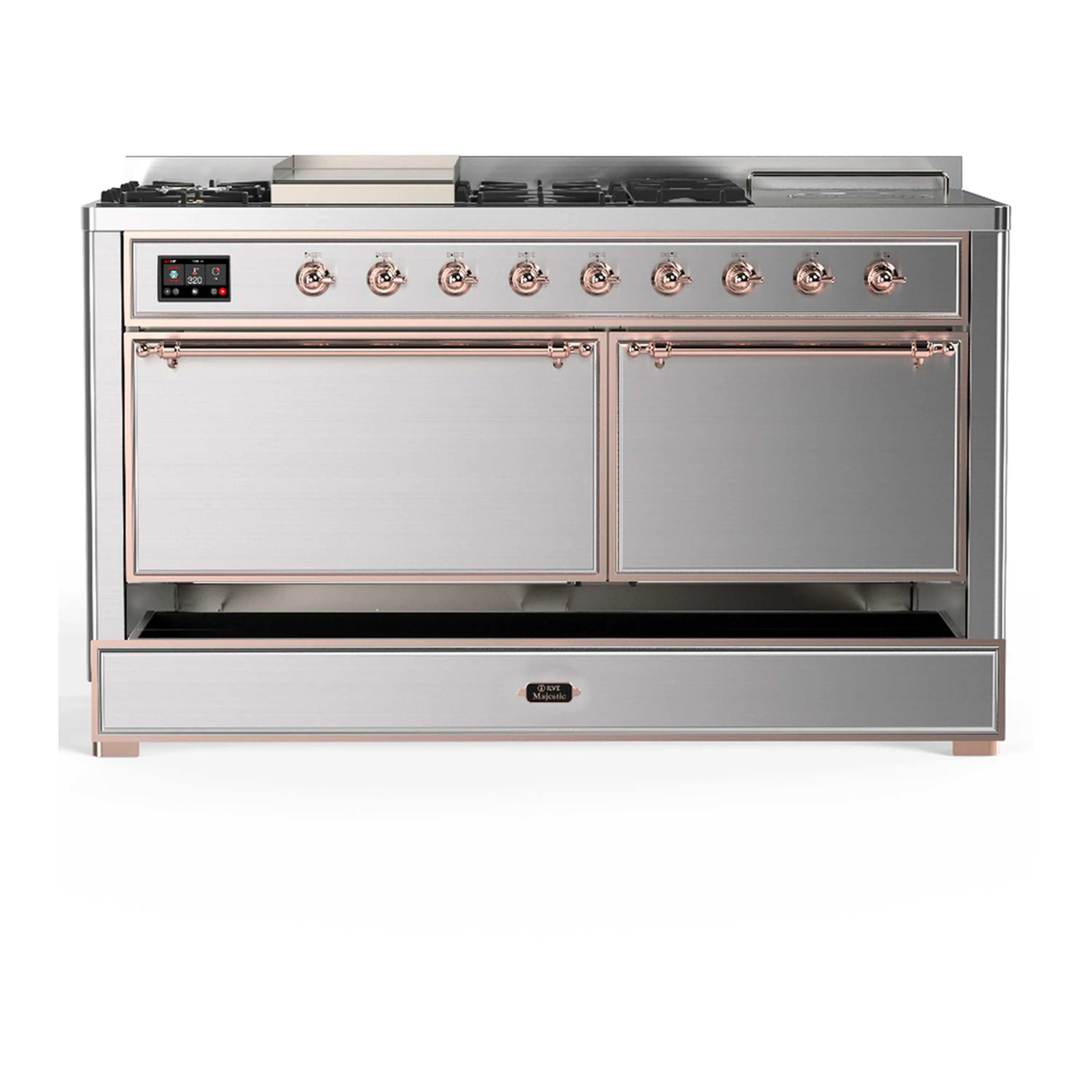 ILVE Majestic III 60-inch Dual Fuel Range with 7 Natural Gas Burner, Griddle, French Top and Solid Door Electric Oven in Stainless Steel with Copper Trim (UM60FSQNR3SSP) - Image 3