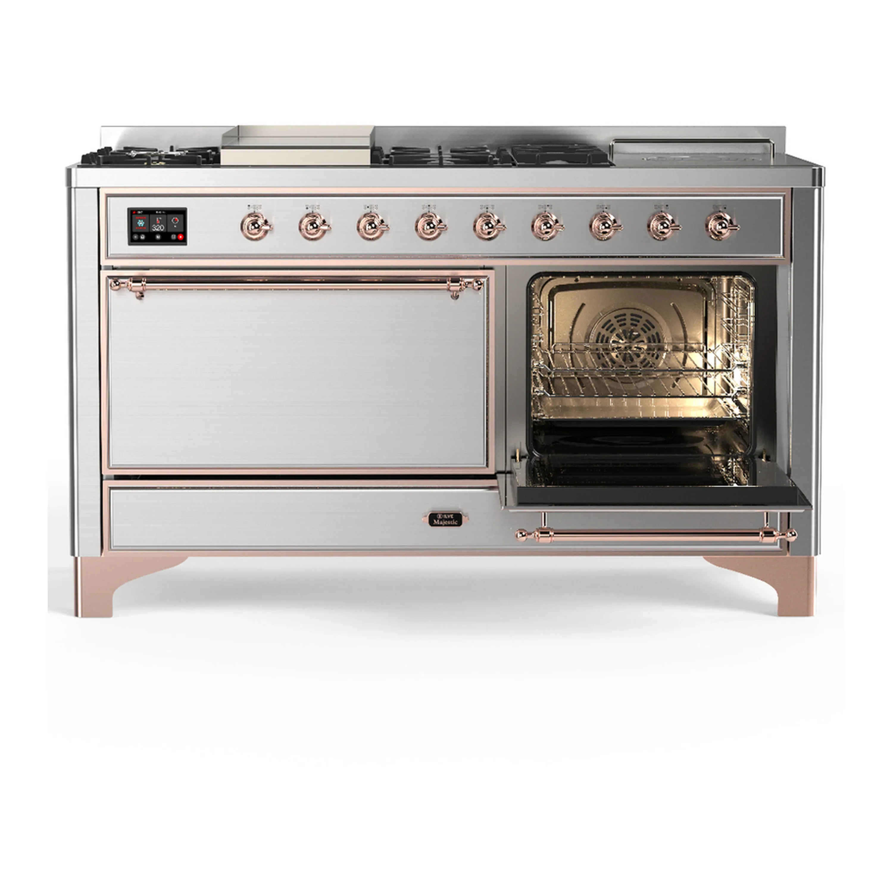 ILVE Majestic III 60-inch Dual Fuel Range with 7 Natural Gas Burner, Griddle, French Top and Solid Door Electric Oven in Stainless Steel with Copper Trim (UM60FSQNR3SSP) - Image 4