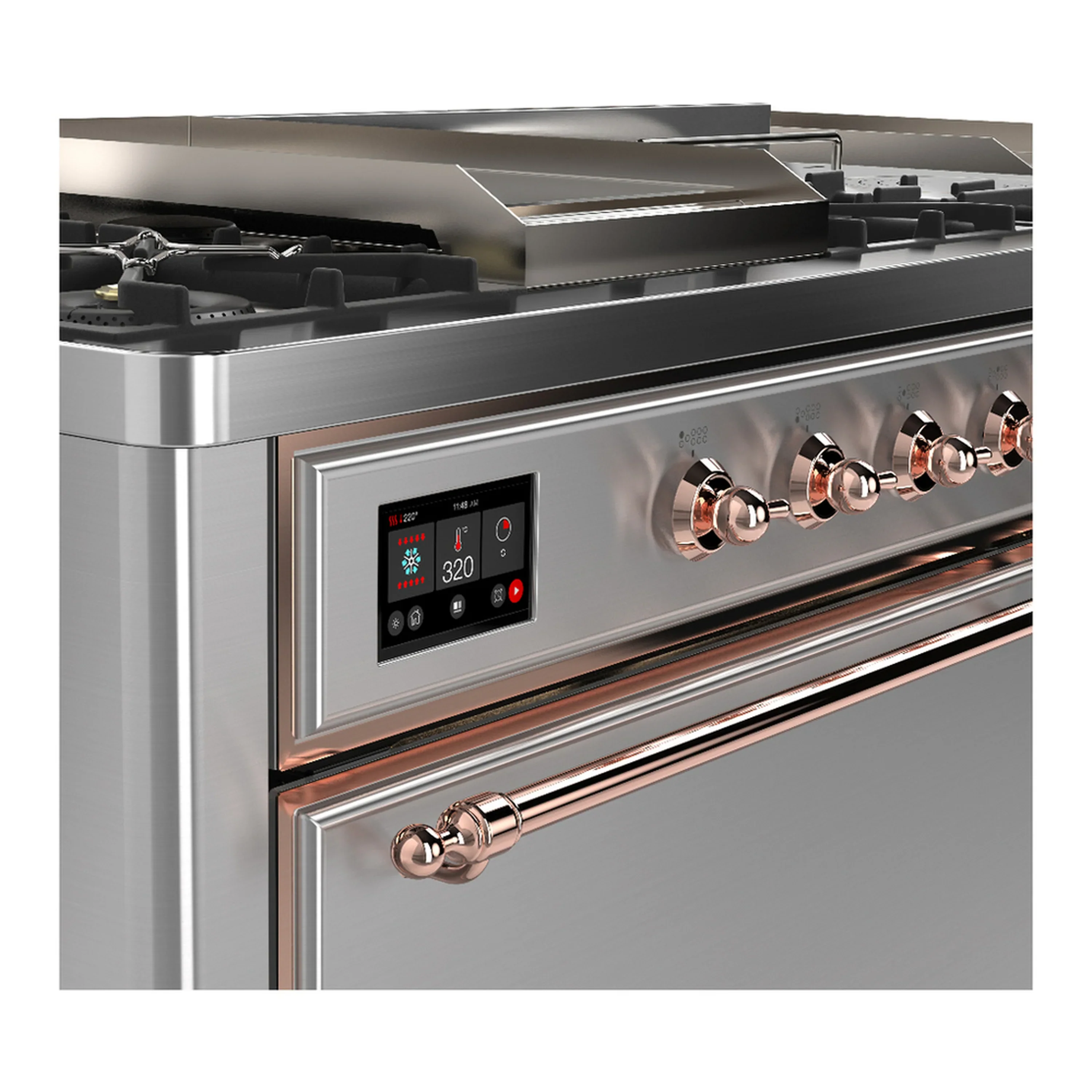 ILVE Majestic III 60-inch Dual Fuel Range with 7 Natural Gas Burner, Griddle, French Top and Solid Door Electric Oven in Stainless Steel with Copper Trim (UM60FSQNR3SSP) - Image 7