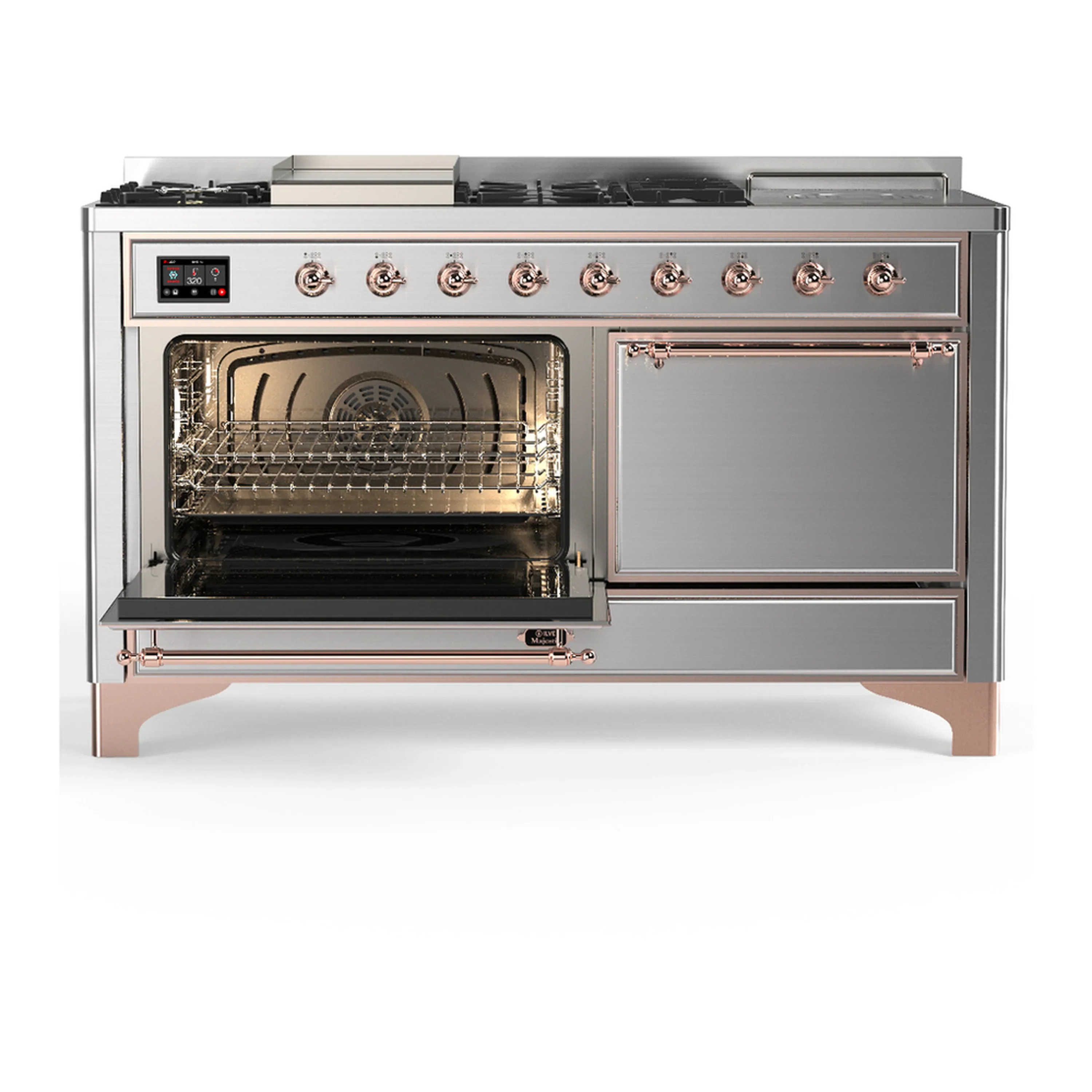 ILVE Majestic III 60-inch Dual Fuel Range with 5 Liquid Propane Burner, Griddle, French Top and Solid Door Electric Oven in Stainless Steel with Copper Trim (UM60FSQNR3SSPLP) - Image 5