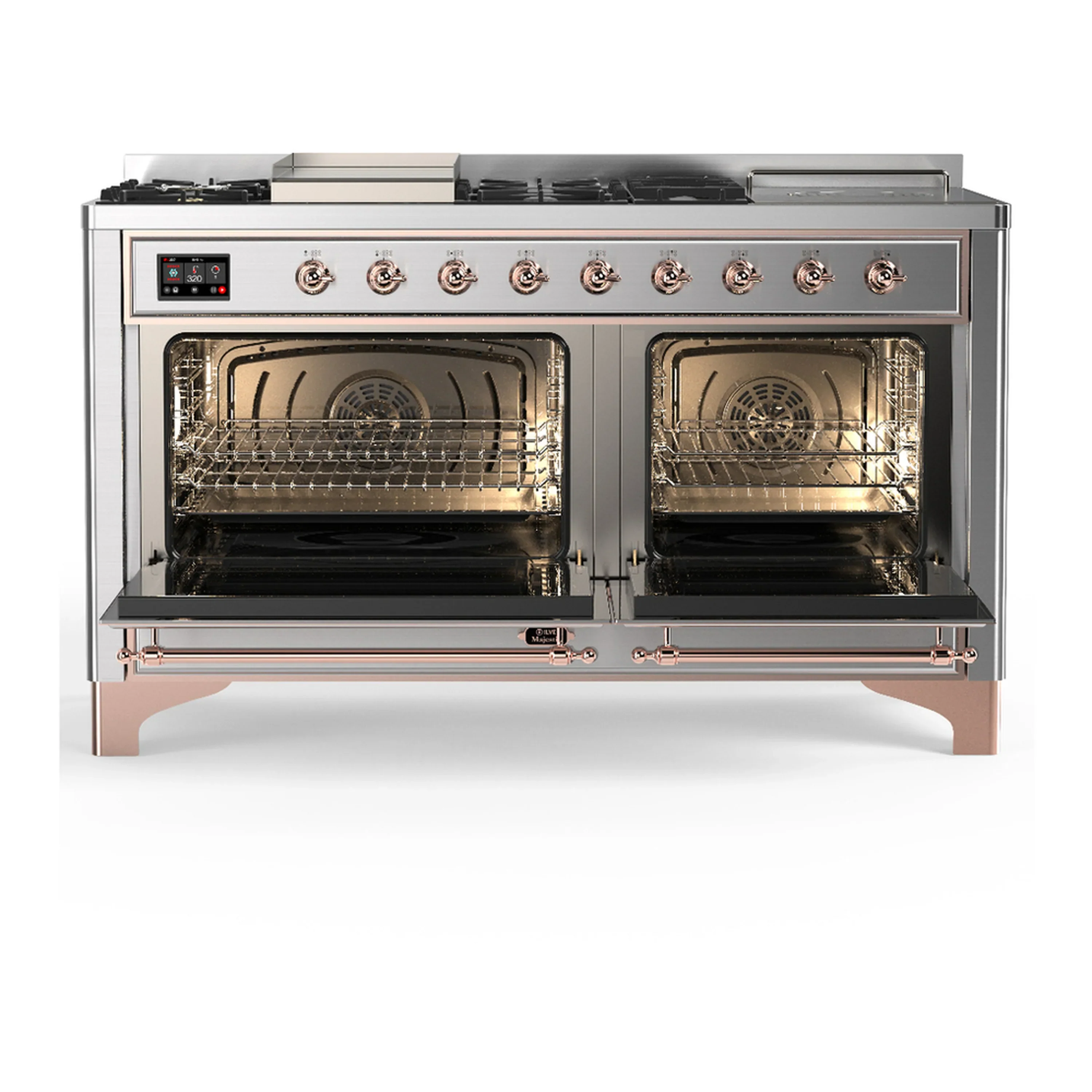 ILVE Majestic III 60-inch Dual Fuel Range with 5 Liquid Propane Burner, Griddle, French Top and Solid Door Electric Oven in Stainless Steel with Copper Trim (UM60FSQNR3SSPLP) - Image 6