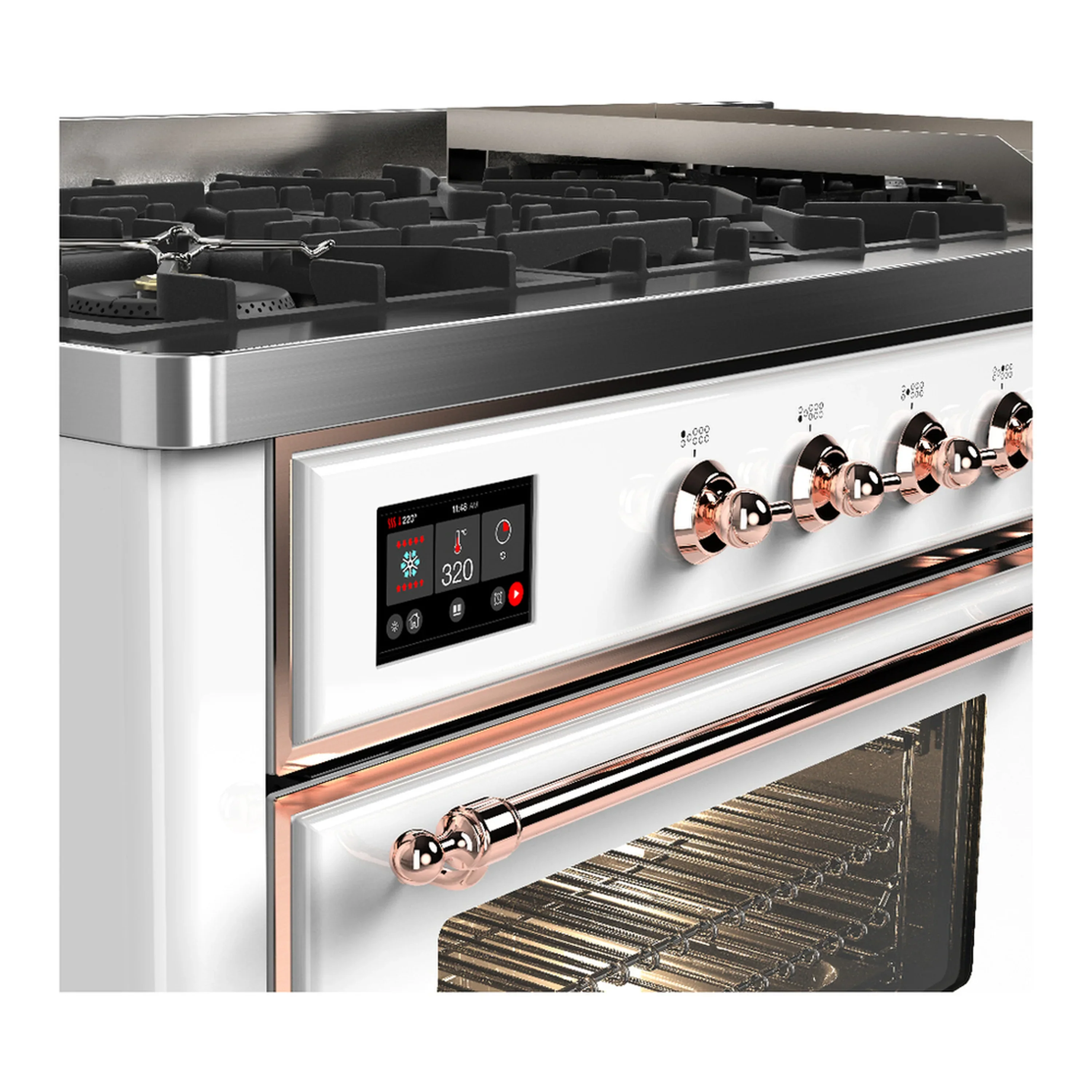 ILVE Majestic III 60-inch Dual Fuel Range with 5 Liquid Propane Burner, Griddle and Triple Glass Door Electric Oven in White with Copper Trim (UM60FNR3WHPLP) - Image 7