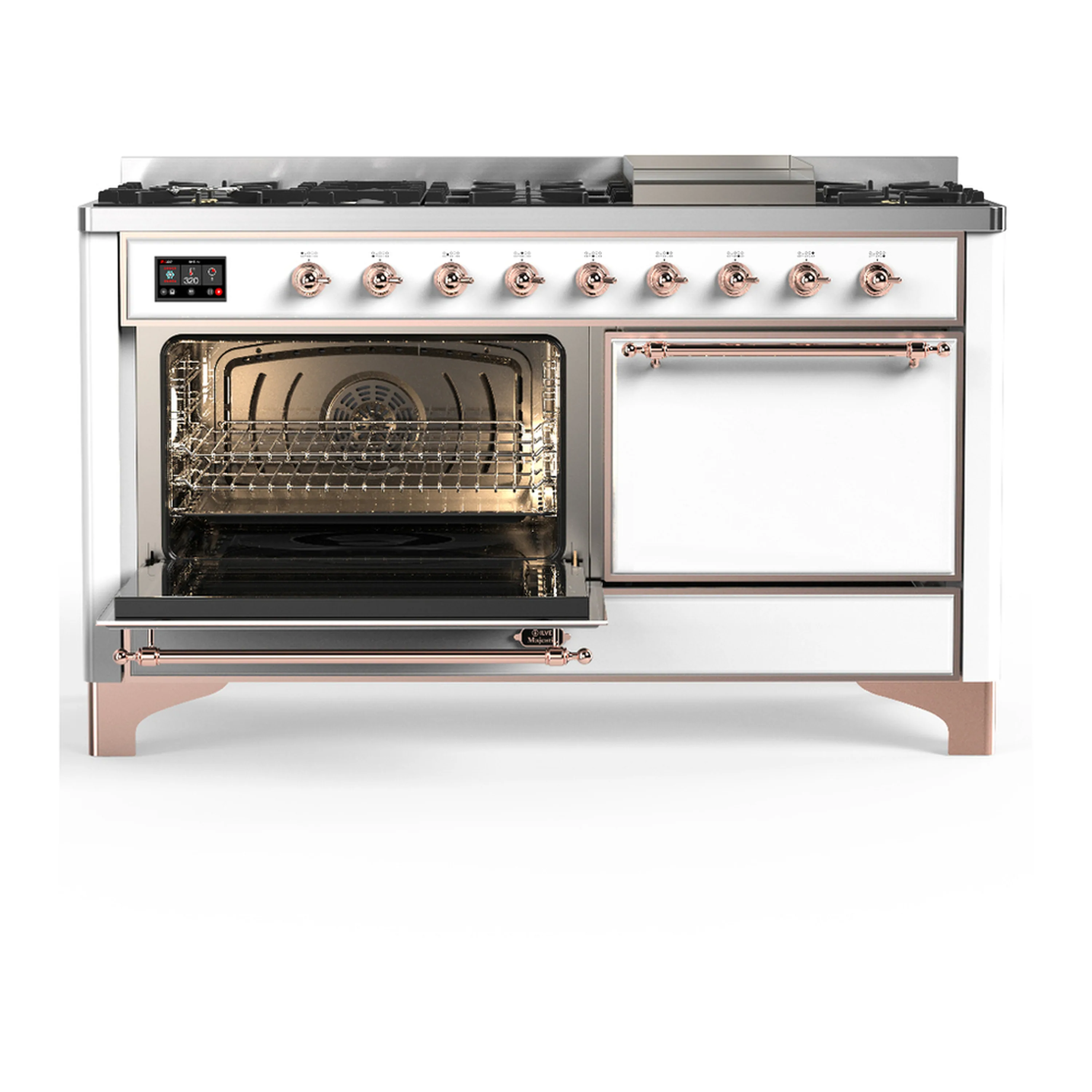 ILVE Majestic III 60-inch Dual Fuel Range with 5 Liquid Propane Burner, Griddle and Solid Door Electric Oven in White with Copper Trim (UM60FQNR3WHPLP) - Image 5