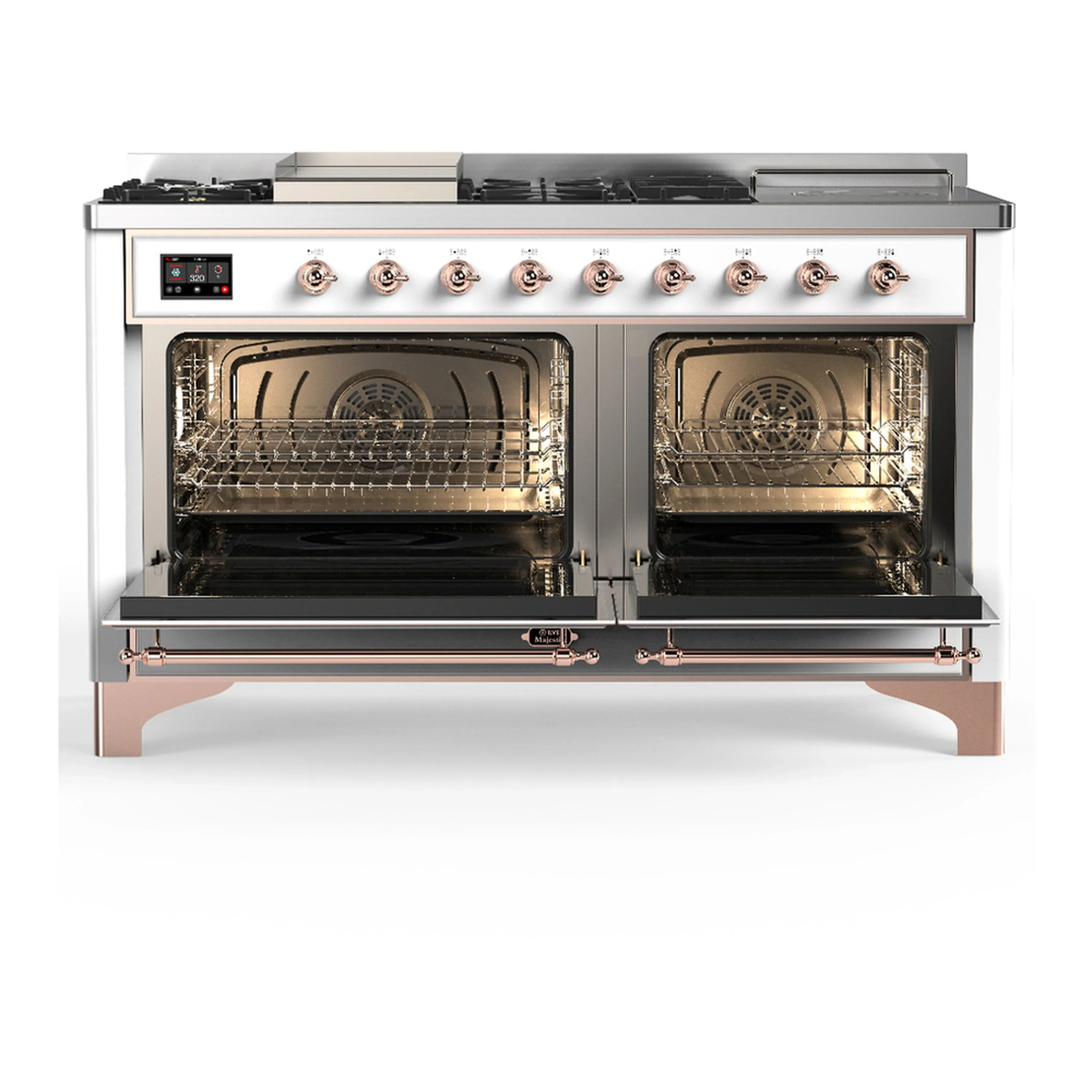 ILVE Majestic III 60-inch Dual Fuel Range with 7 Natural Gas Burner, Griddle, French Top and Solid Door Electric Oven in White with Copper Trim (UM60FSQNR3WHP) - Image 6