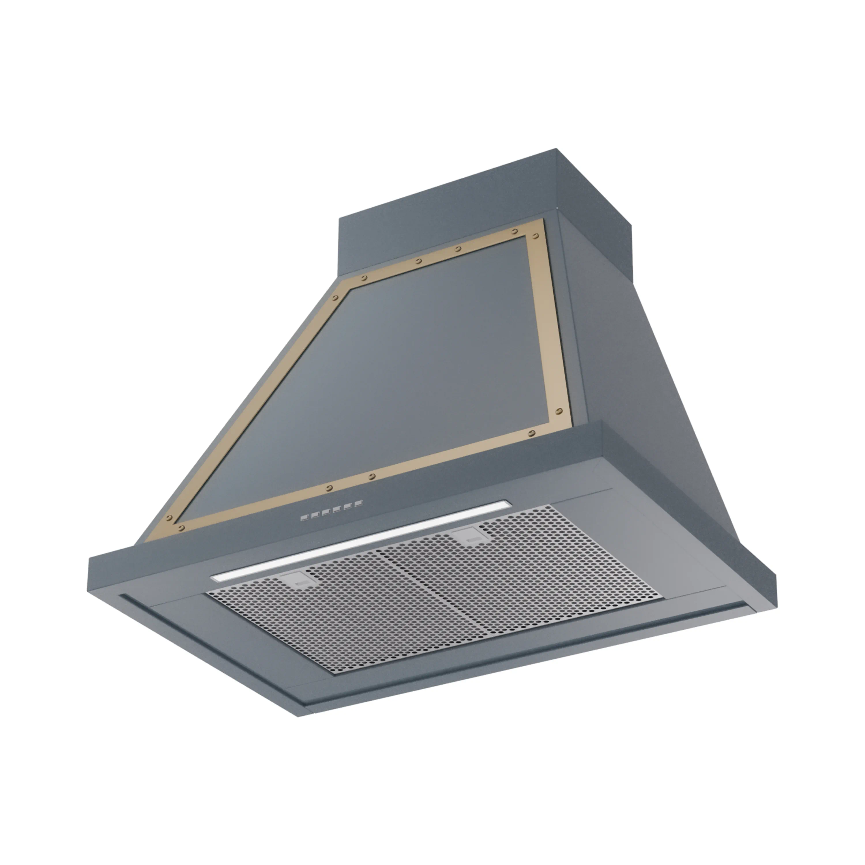 ILVE Nostalgie II 30-Inch 600 CFM Wall Mounted Ranged Hood in Blue Grey with Brass Trim (UANB30BGG) - Image 3