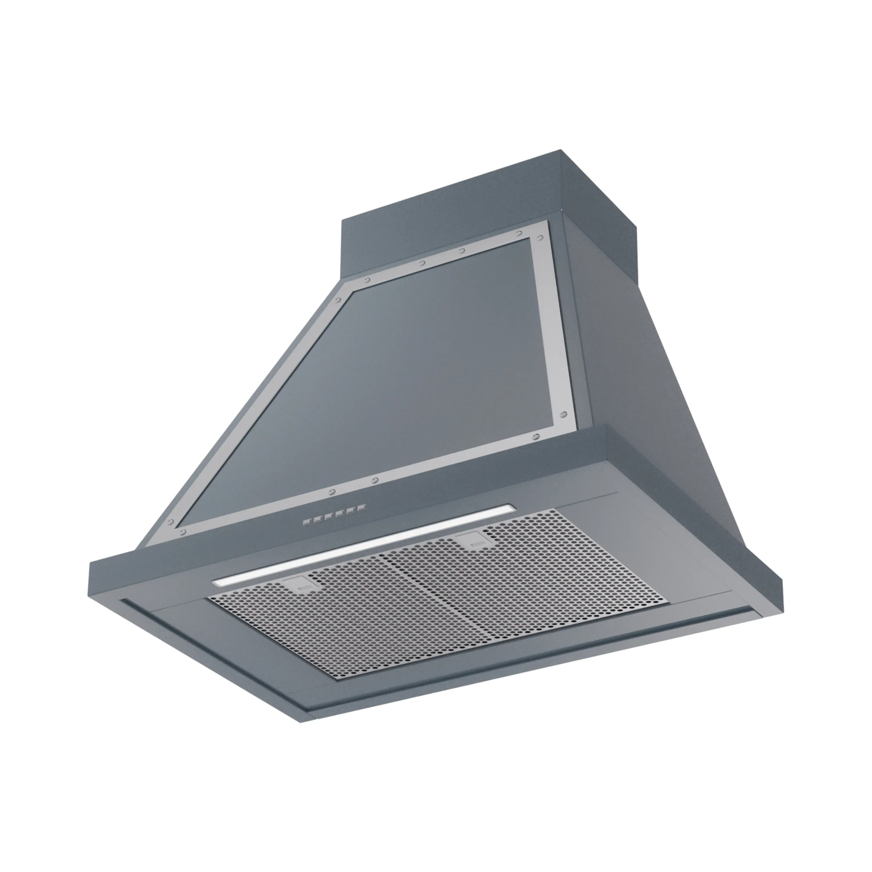 ILVE Nostalgie II 30-Inch 600 CFM Wall Mounted Ranged Hood in Blue Grey with Chrome Trim (UANB30BGC) - Image 2