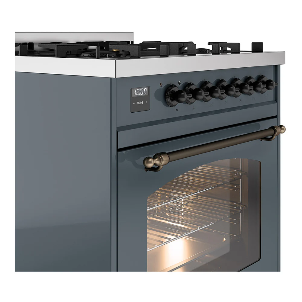 ILVE Nostalgie II 30-Inch Dual Fuel Freestanding Range in Blue Grey with Bronze Trim (UP30NMPBGBLP) - Image 3
