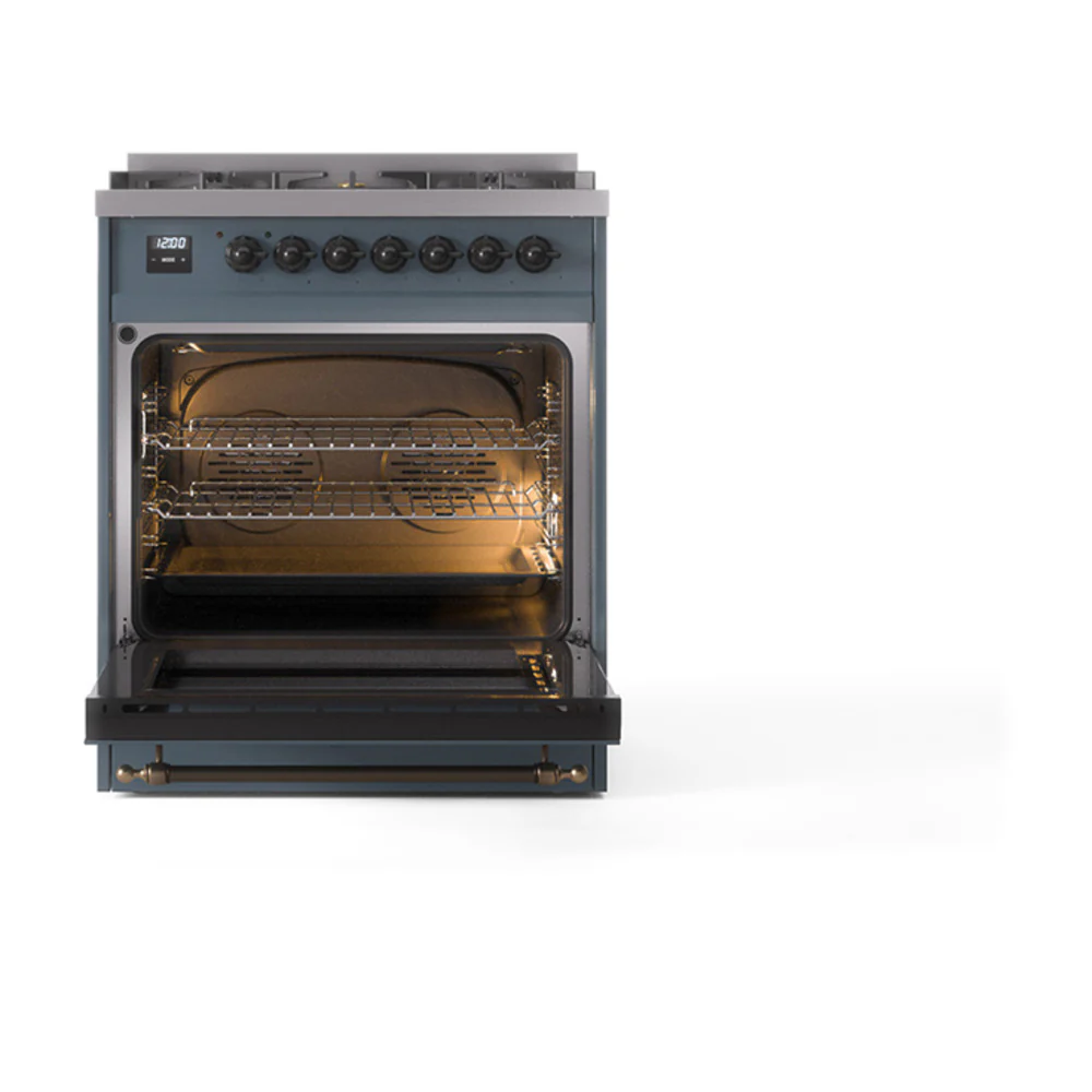 ILVE Nostalgie II 30-Inch Dual Fuel Freestanding Range in Blue Grey with Bronze Trim (UP30NMPBGBLP) - Image 5