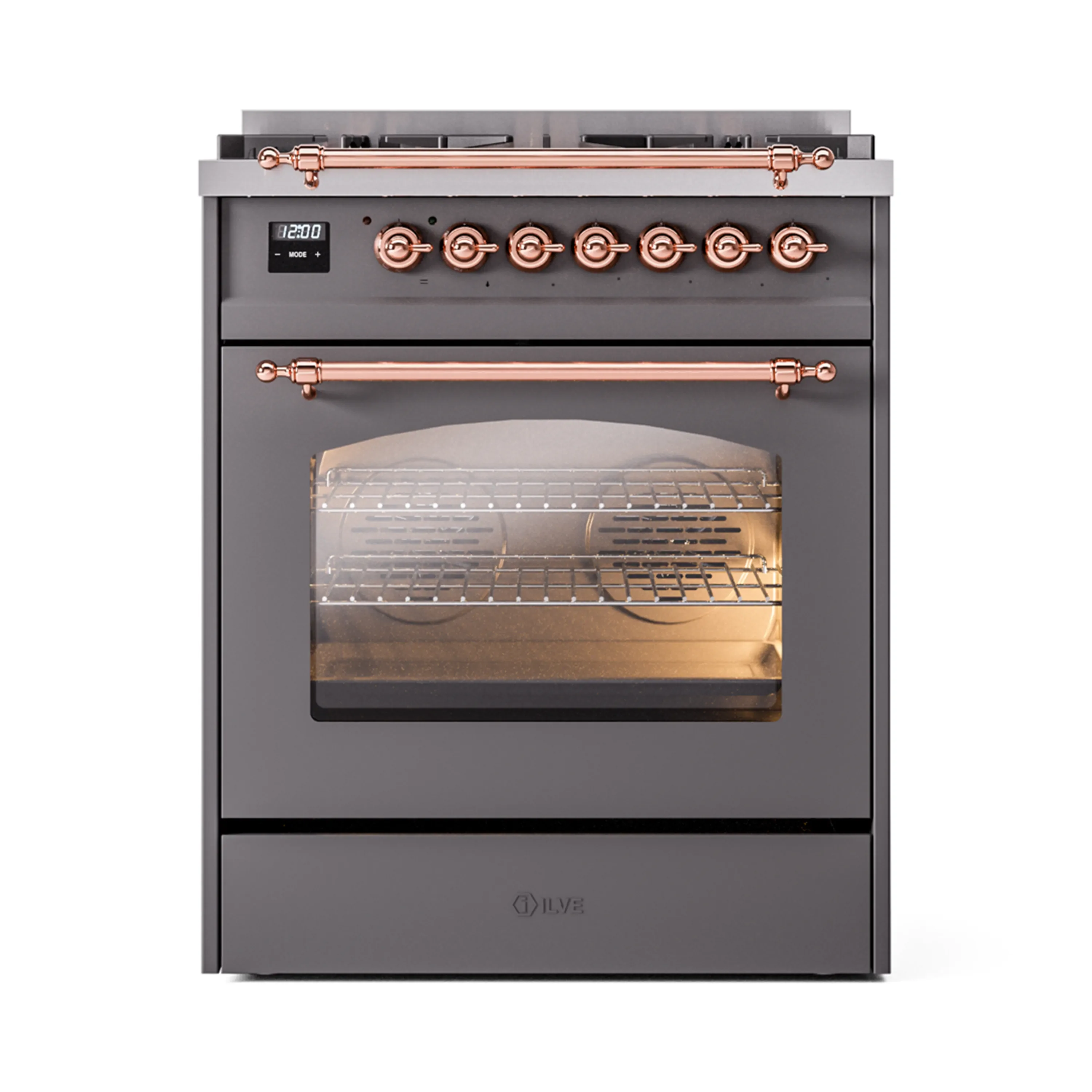 ILVE Nostalgie II 30-Inch Dual Fuel Freestanding Range in Matte Graphite with Copper Trim (UP30NMPMGPLP) - Image 2