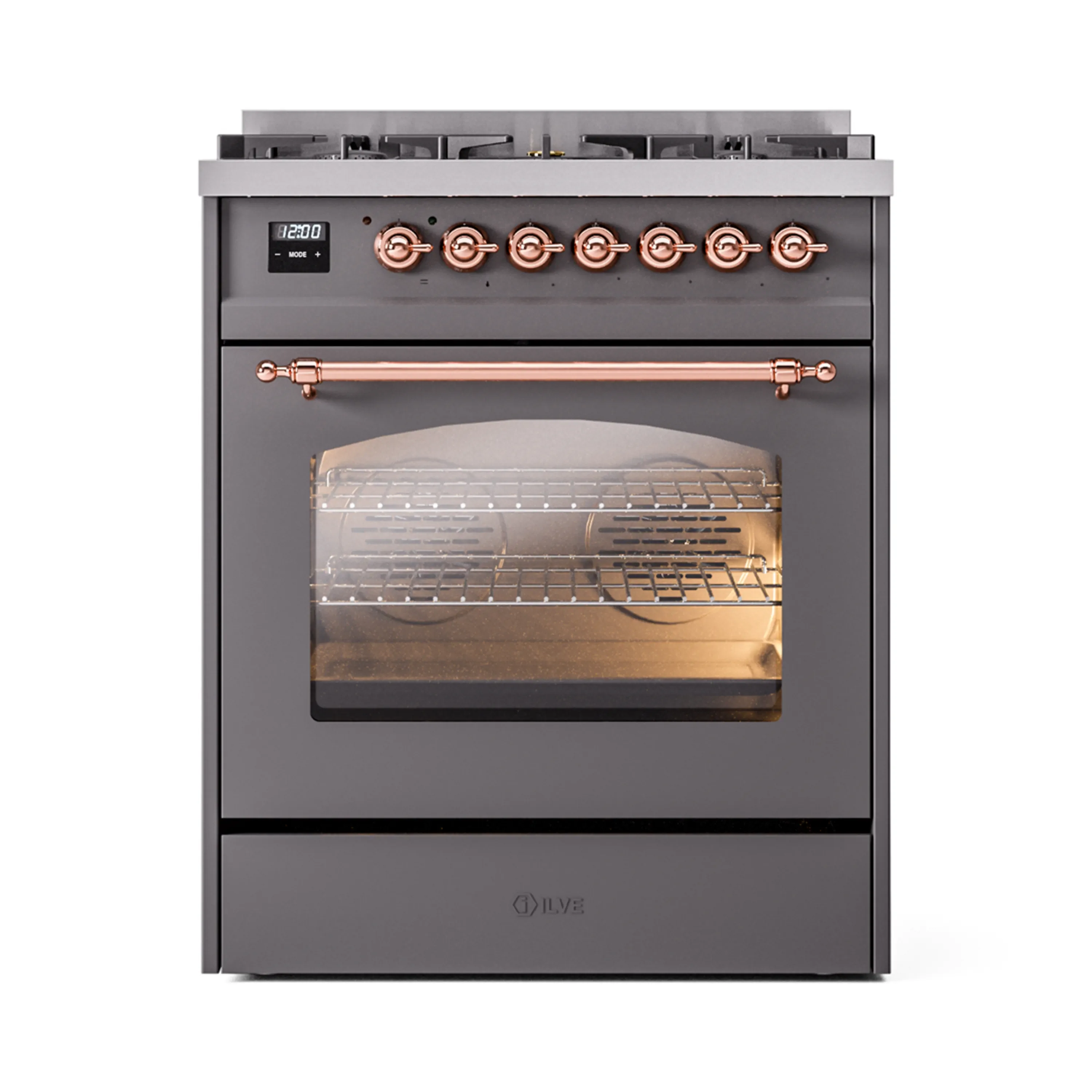 ILVE Nostalgie II 30-Inch Dual Fuel Freestanding Range in Matte Graphite with Copper Trim (UP30NMPMGPLP) - Image 3