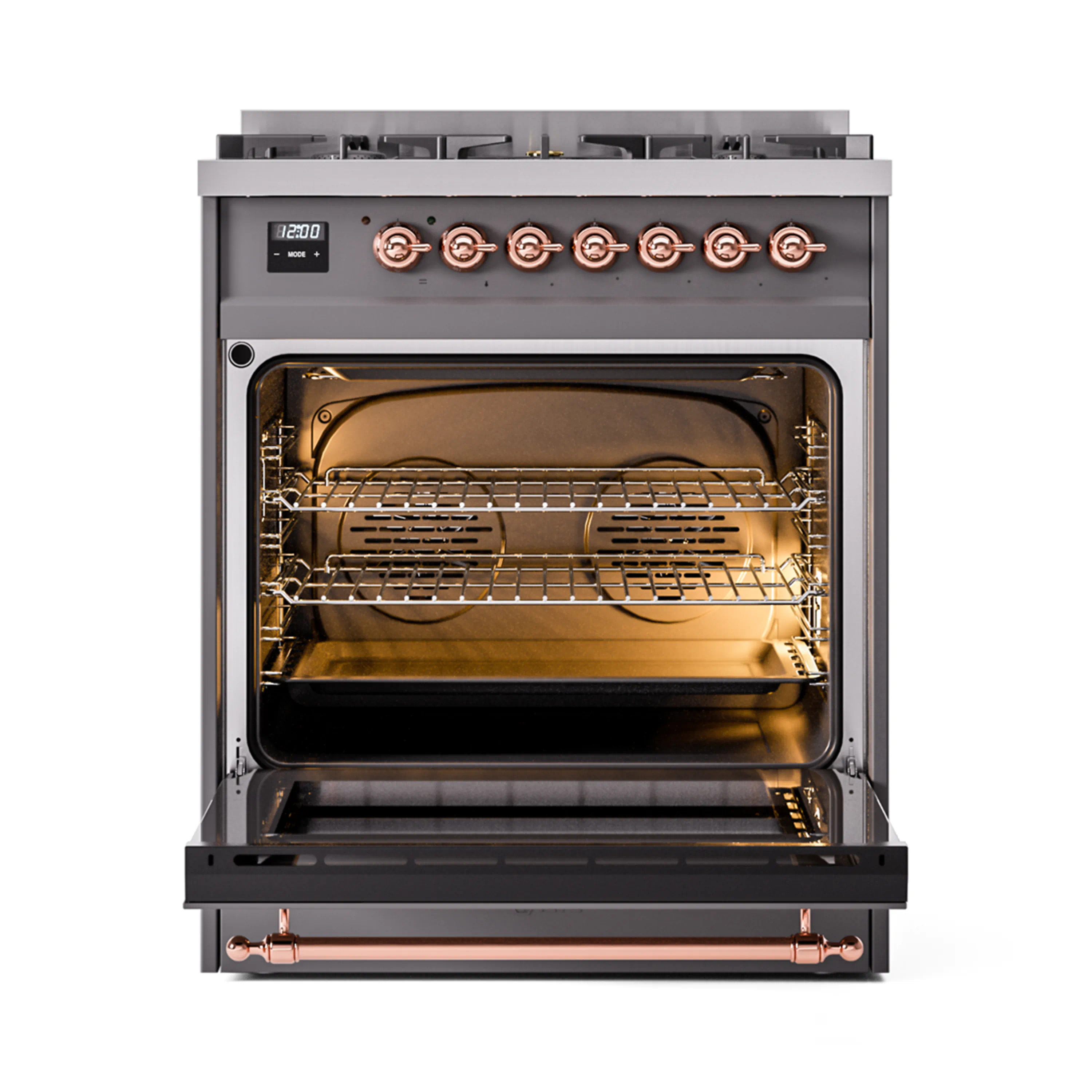 ILVE Nostalgie II 30-Inch Dual Fuel Freestanding Range in Matte Graphite with Copper Trim (UP30NMPMGPLP) - Image 5