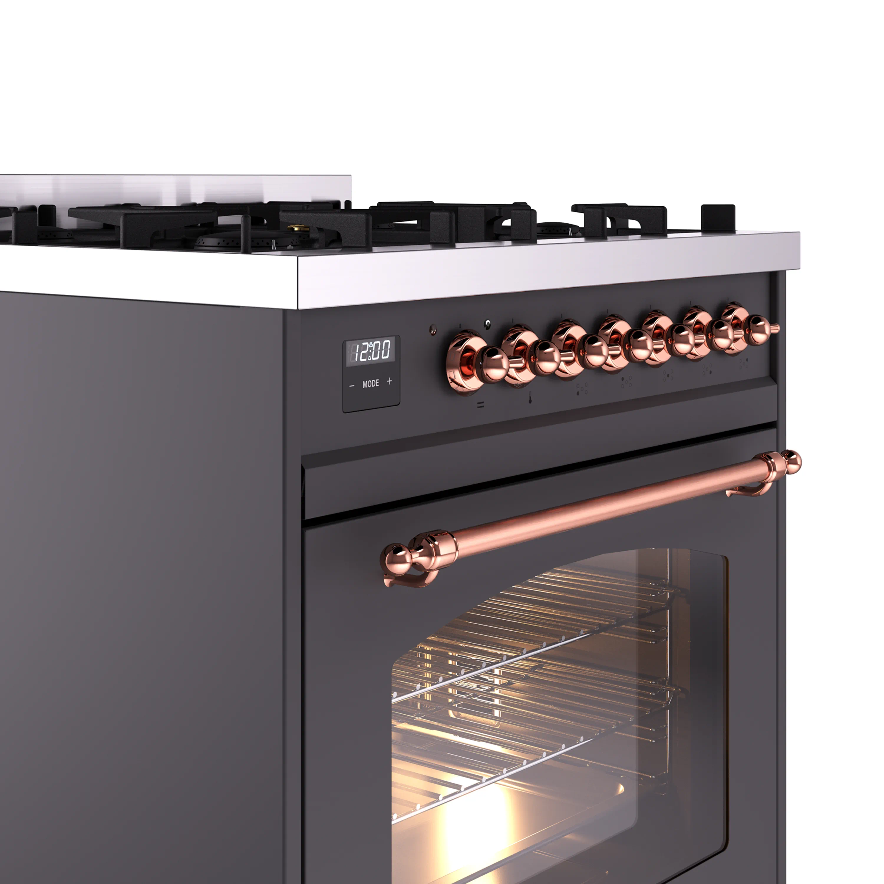 ILVE Nostalgie II 30-Inch Dual Fuel Freestanding Range in Matte Graphite with Copper Trim (UP30NMPMGPLP) - Image 8