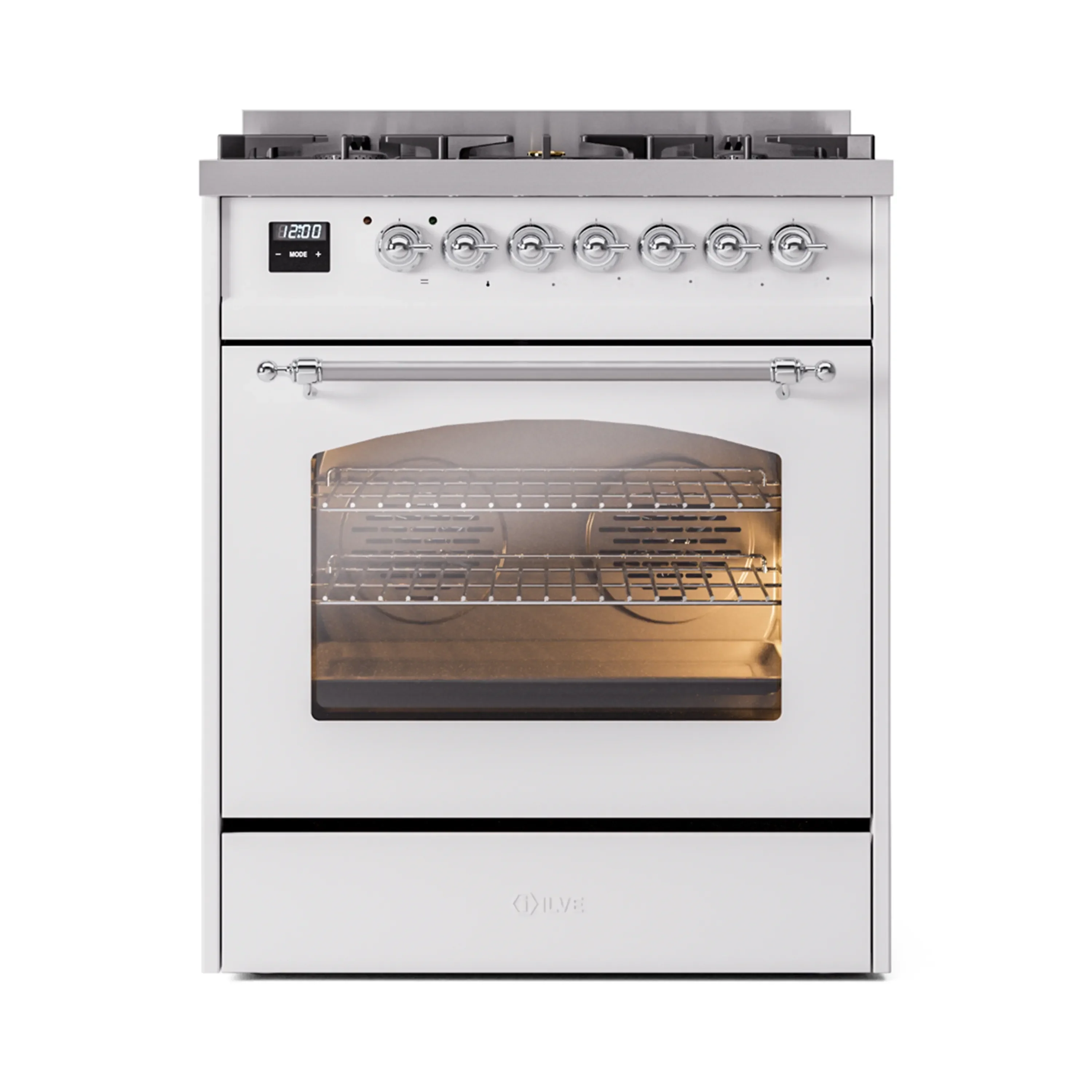 ILVE Nostalgie II 30-Inch Freestanding Natural Gas Dual Fuel Range in White with Chrome Trim (UP30NMPWHC) - Image 3