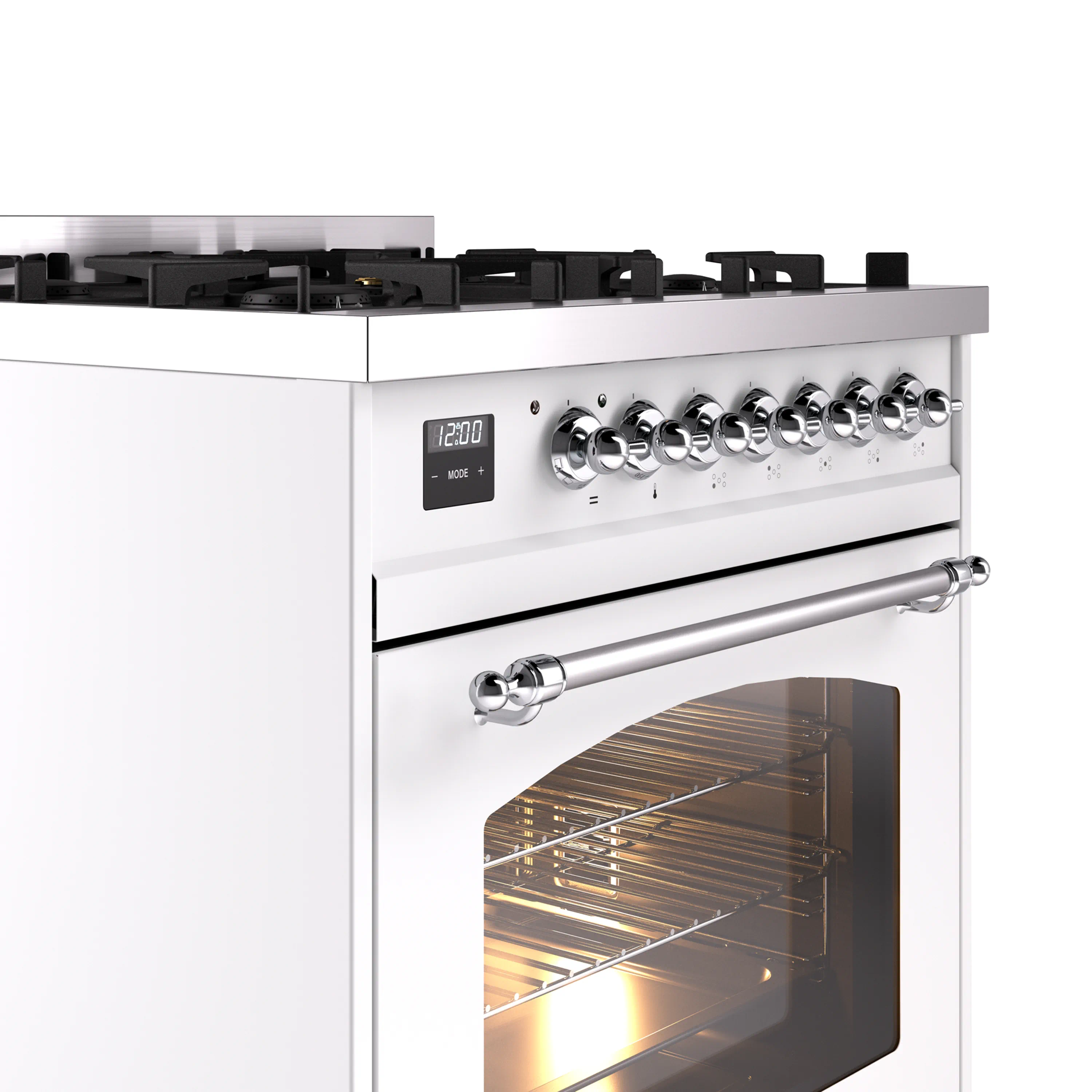 ILVE Nostalgie II 30-Inch Freestanding Natural Gas Dual Fuel Range in White with Chrome Trim (UP30NMPWHC) - Image 8