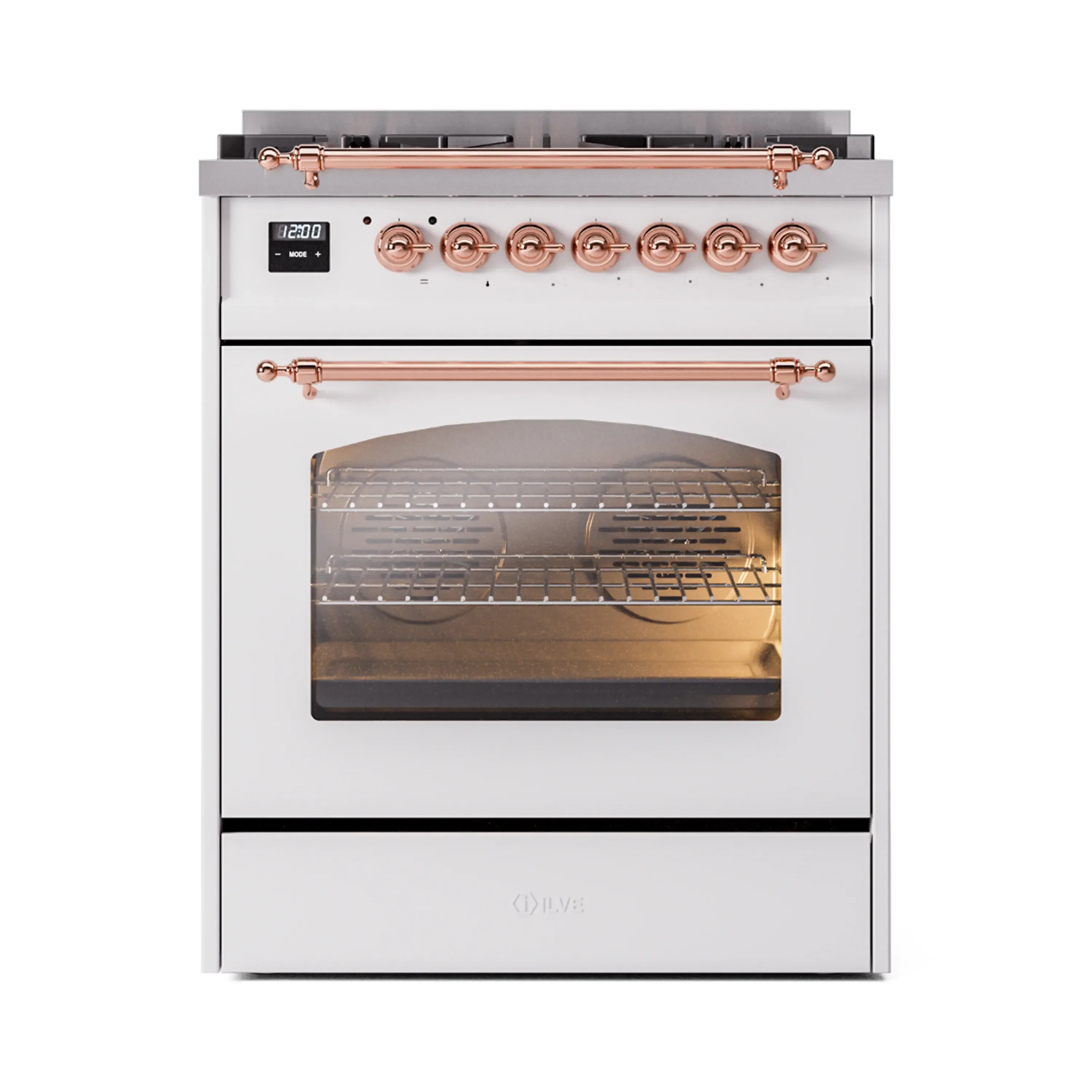 ILVE Nostalgie II 30-Inch Freestanding Natural Gas Dual Fuel Range in White with Copper Trim (UP30NMPWHP) - Image 2